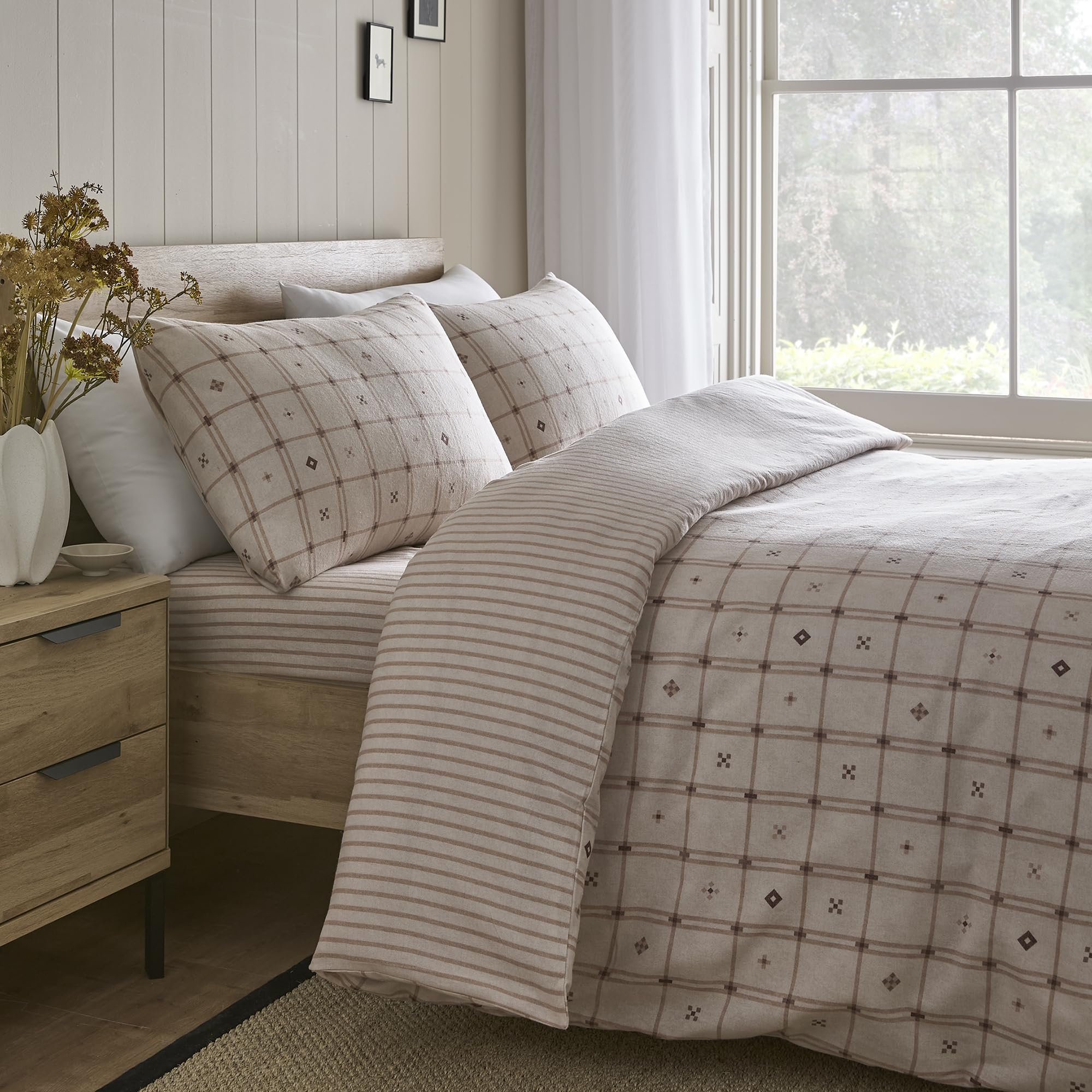George Natural Dreams & Drapes Cottage Check Brushed Cotton Duvet Set