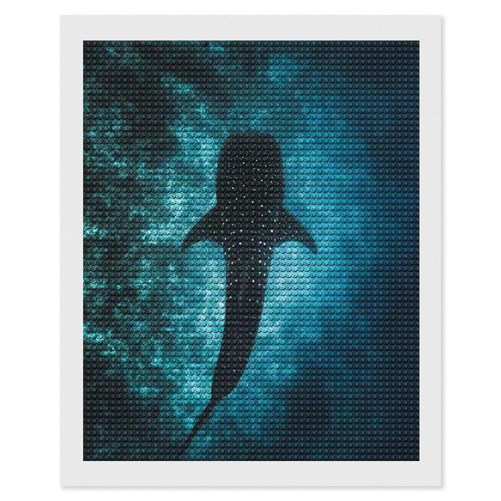 Junmoney Silhouette of A Whale Diamond Painting Canvas Kit 16"x20", Adhesive Canvas, Christmas Gift, Full Kit Included, Thoughtful Present