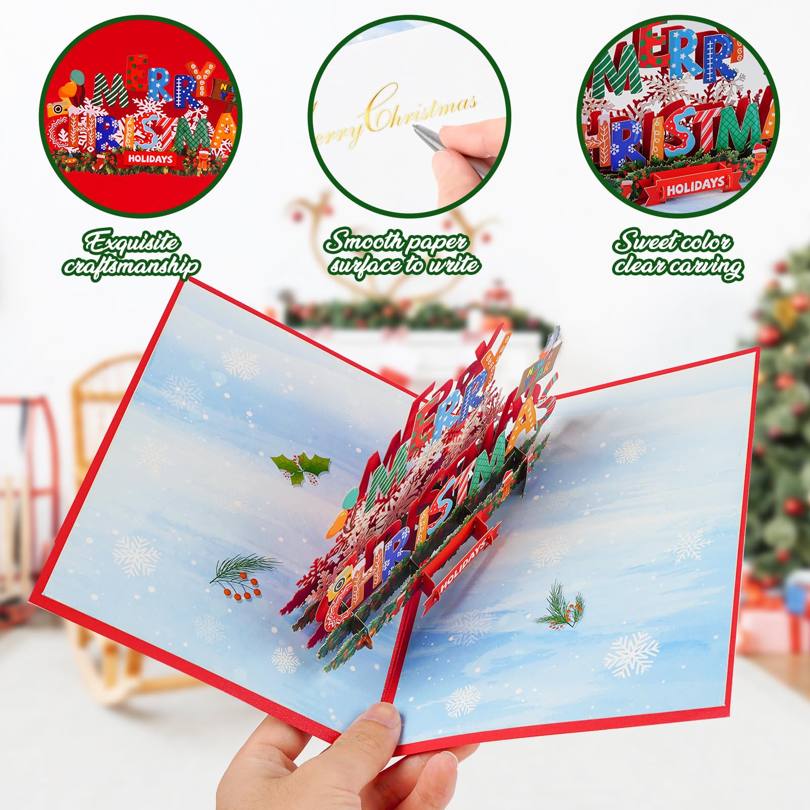 BIROYAL Biglietto 3D Natale, Biglietto Pop-Up di Natale, Auguri Natalizio, Biglietto Natale, Christmas Cards, Biglietto d’auguri natalizio con busta