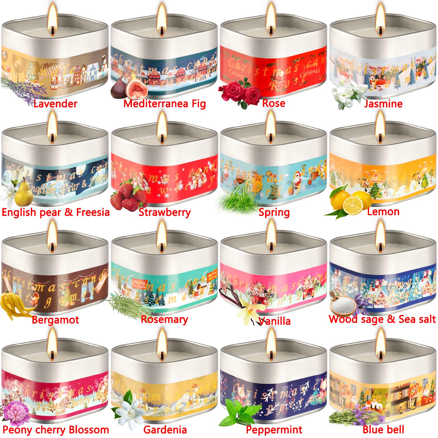 Christmas Scented Candles Gift Sets, Natural Soy Wax 3.5 Oz Unit ...