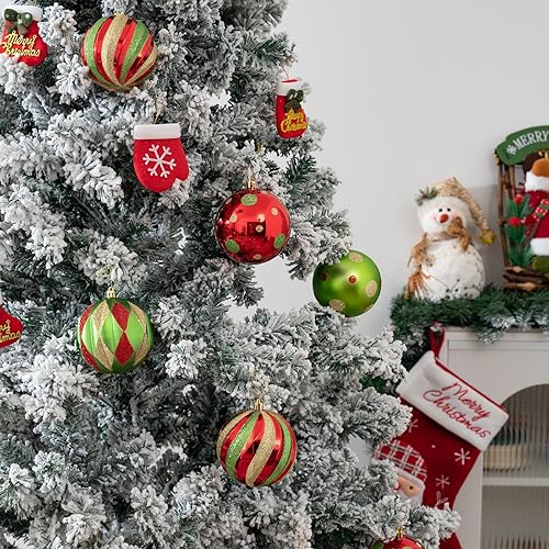 Miniatura 5 de Adornos de bola de Navidad grandes de 4 pulgadas, 12 piezas inastillables de color rojo, verde y dorado, adornos de Navidad clásicos de lunares para