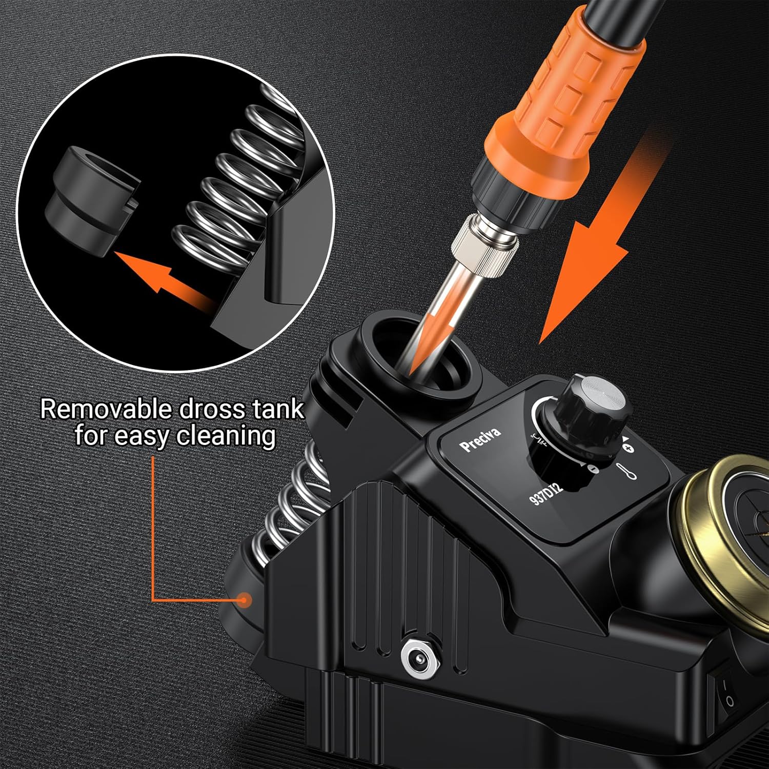 Preciva Cordless Soldering Station for Dewalt 20V Max Battery, 5 Soldering Iron Tips, 1-8 minutes Auto Sleep, Heat Control up to 896°F, ºC/ºF Conversion, Removable Dross Pool (Battery Not Included)