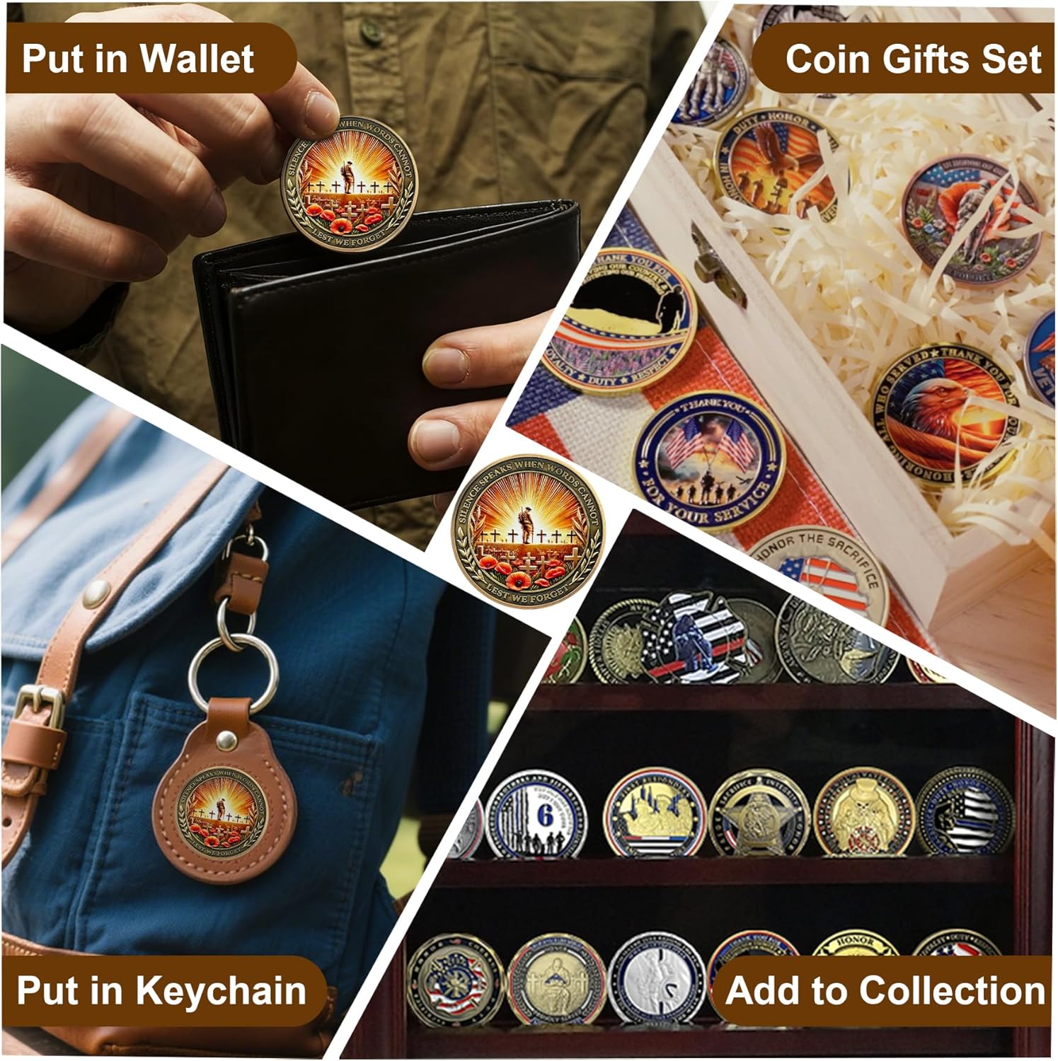BHealthLife 20 Pcs Fallen Heroes Military Challenge Coins for Memorial Day - Lest We Forget Poppy Commemorative Coins - Bulk Memorial Coins Gifts for Veterans Family