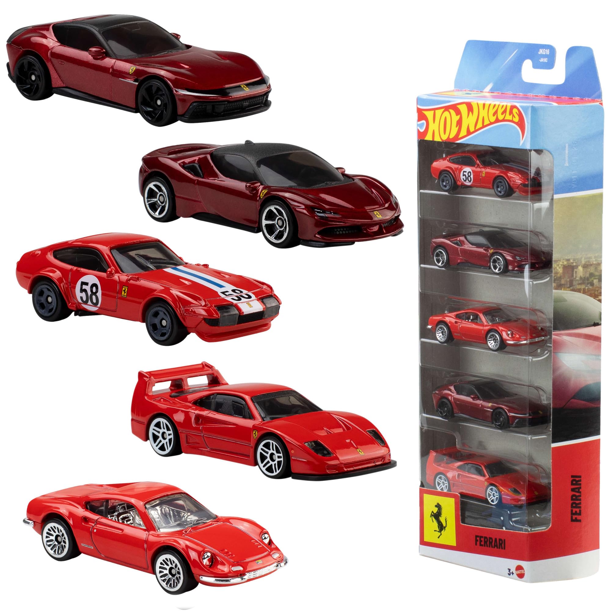 Hot Wheels Toy Ferrari Cars, Die-Cast 5-Pack in 1:64 Scale
