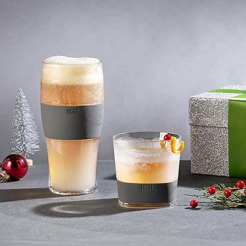 Miniatura 11 de Host Freeze Beer Glasses, Freezable Beer Gifts for Men, Double Wall Insulated Pint Set, Tumbler for Cold Drinks, 16, Set of 2, Gray Gris