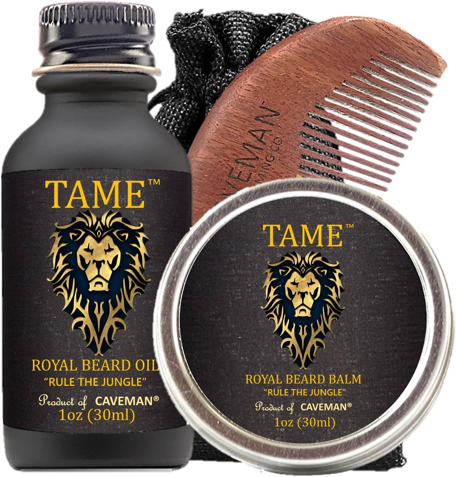 Beard Oil Conditioner 3-in-1 Set by Caveman - Tame and Strengthen with Beard oil and Moisturize with Beard Balm - Smooth and Finish with Beard comb