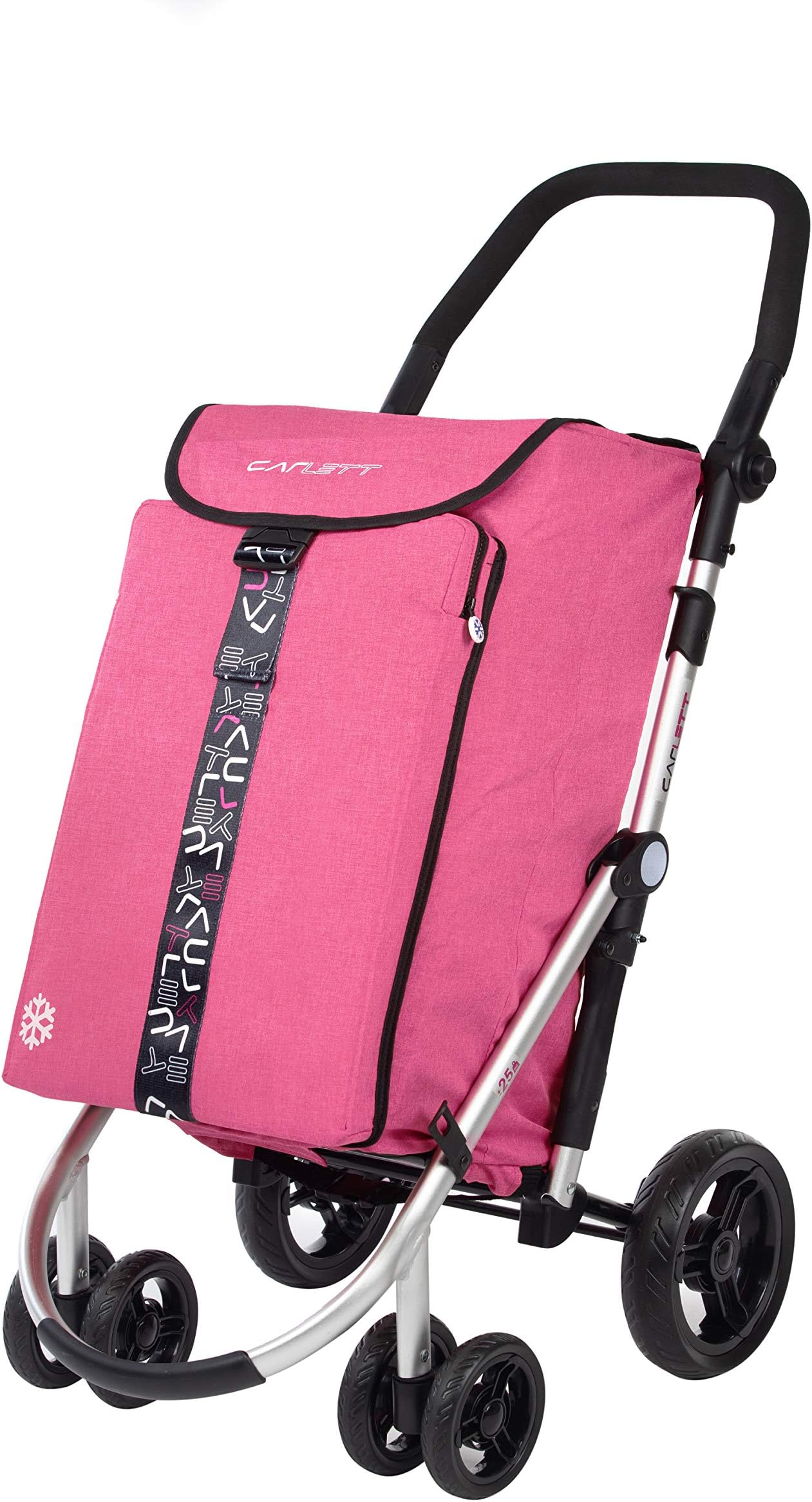 Carlett - 4 Wheels Shopping Trolley, High Capacity 25kg Foldable Shopping Cart, 40L Main Bag, 10L Cool Bag, Rear Pocket and Safety Catch, Lett460, 2020 Colection, Violet