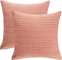 Vista 34 de PHF Fundas de almohada con tejido de gofre de 24" x 24", paquete de 2, funda de almohada cuadrada 100% algodón para decoración de ropa de cama, sin