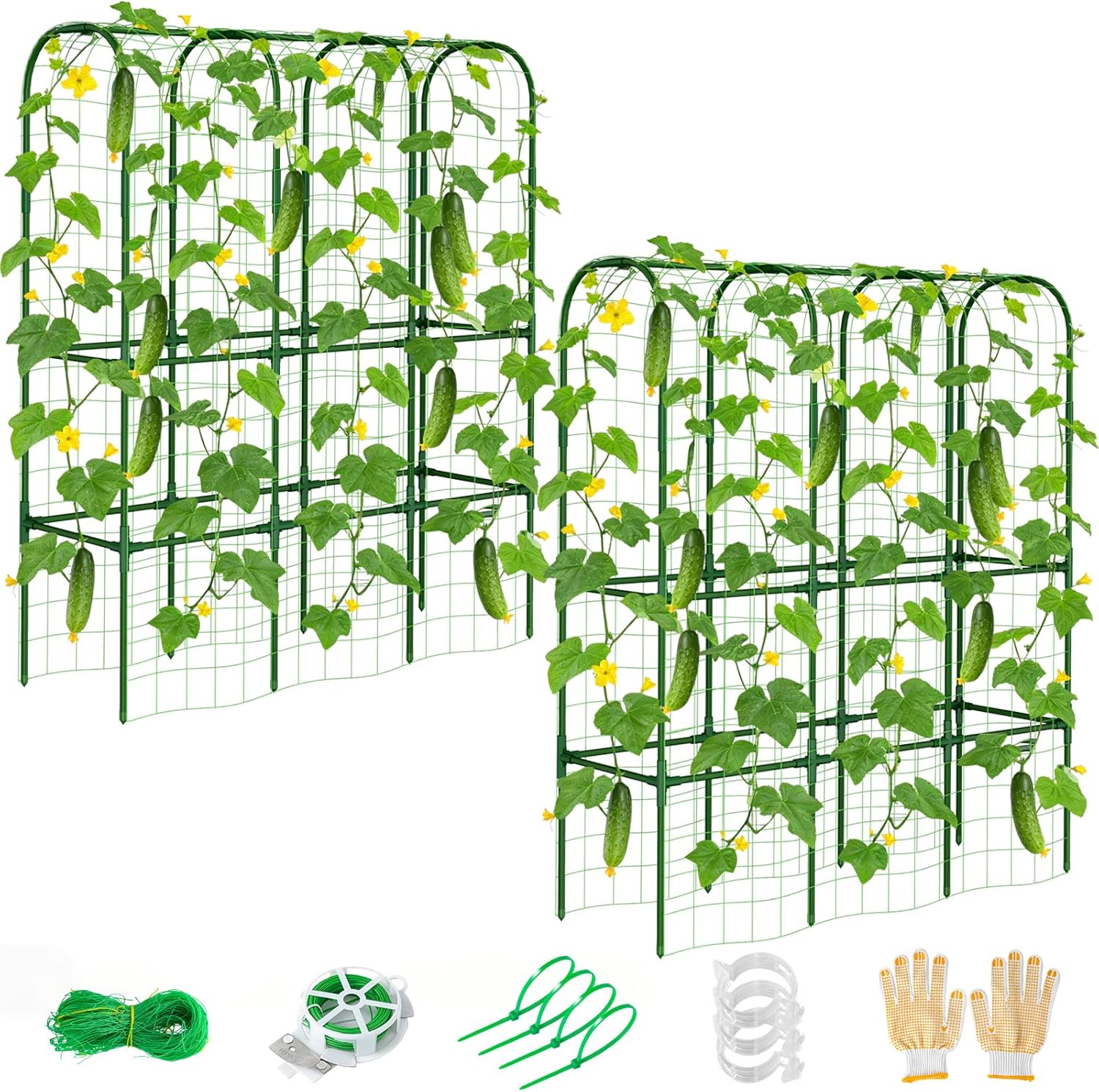 2 Pack 62in Tall Cucumber Trellis for Raised Bed, 51" L x 62" H Metal Garden Trellis for Climbing Plants Outdoor, U-Shape Vegetables Trellis Support for Squash Zucchini