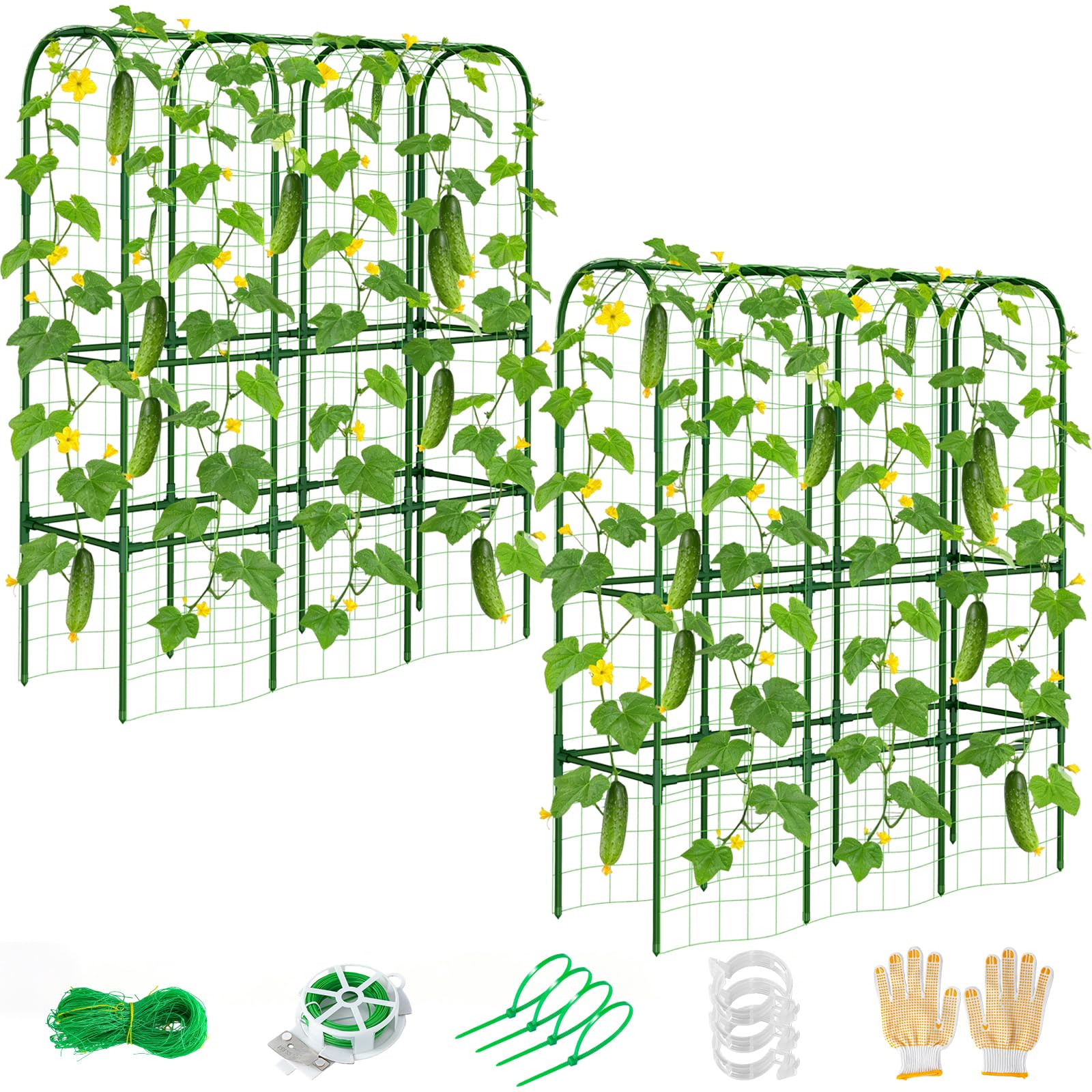 Photo 1 of 62in Tall Cucumber Trellis for Raised Bed, 34" L x 62" H Metal Garden Trellis for Climbing Plants Outdoor, U-Shape Vegetables Trellis Support for Squash Zucchini Peas Grape
