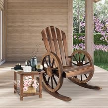 Outdoor Rocking Chair with Table - Porch Rocking Chair Table Set Wood Rocker with Side Table for Balcony, Porch, Backyard, Rustic Style