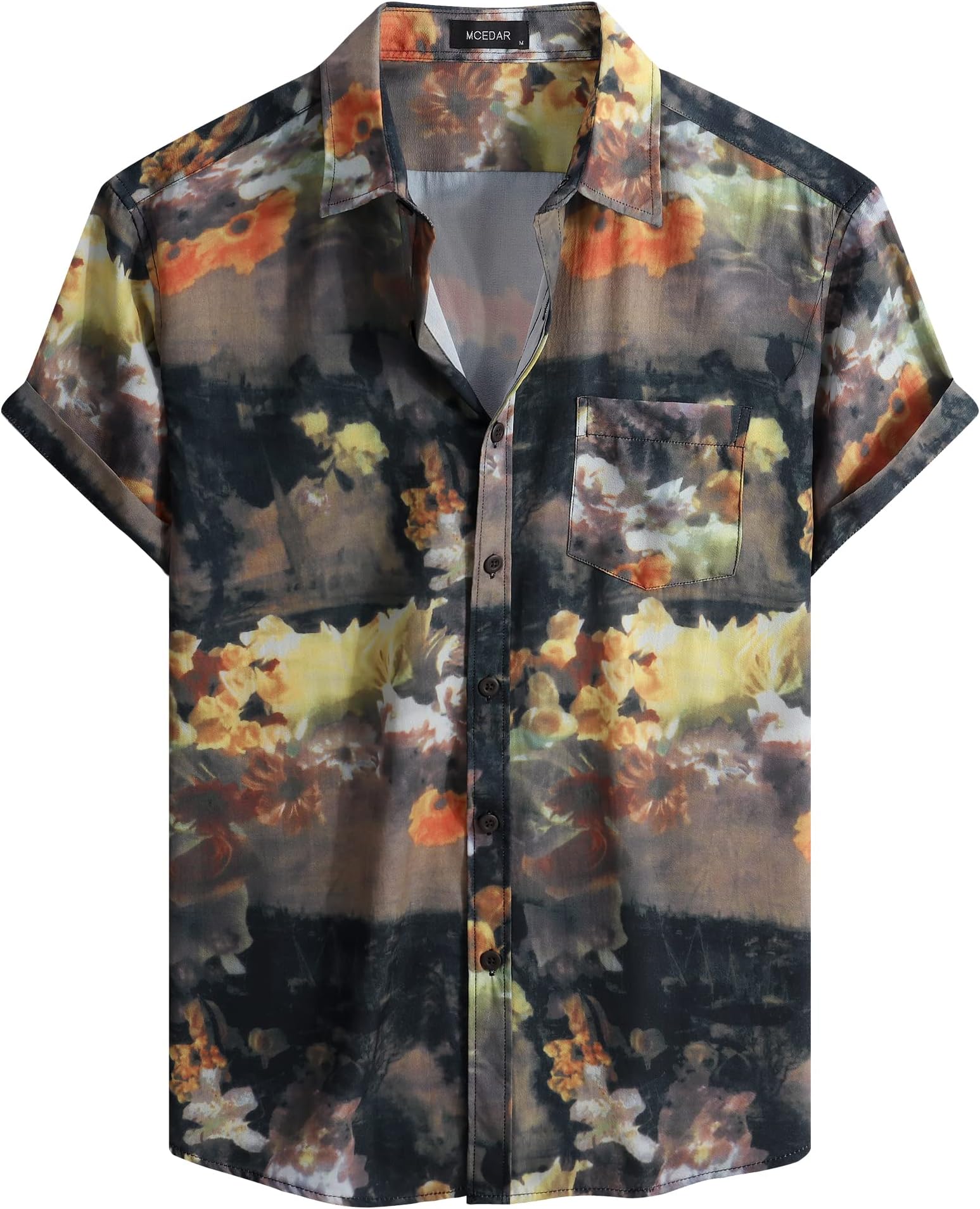MCEDAR Men's Hawaiian Shirts Short Sleeve Aloha Beach Flower Print Button Down Vacation Shirts(Size S-5XL Big and Tall)