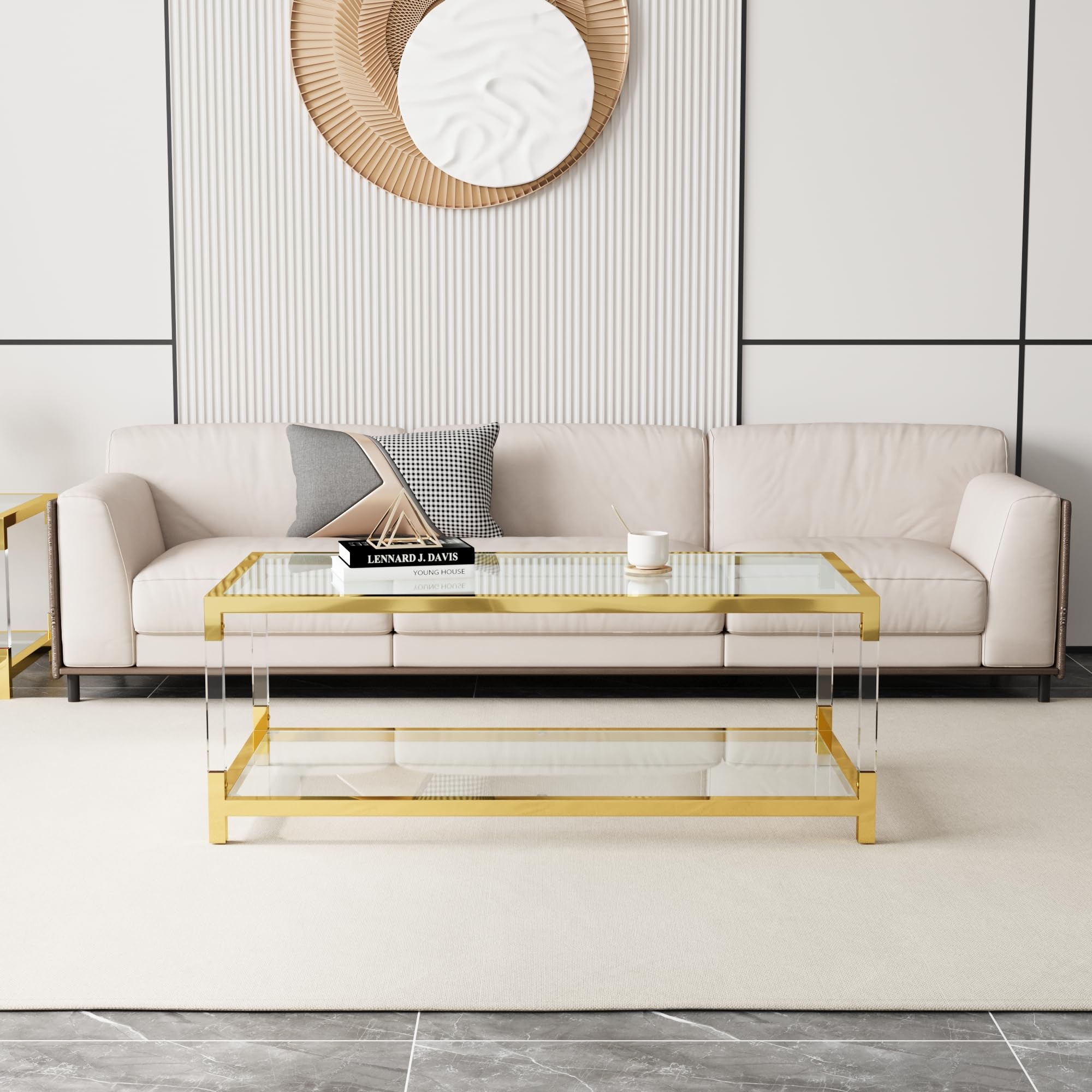 未使用品　SOFIA　High Quality Table Ware 鍍金 Amazon.com: Gold Glass Coffee Table, Modern Acrylic Center Table