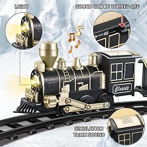 JUQU Electric Train Set for Kids Ages 4-8  Christmas Tree Train Set with Locomotive Engine, Cars, Tracks & Accessories, Classic Toy Trains for Boys & Girls for Around or Under Tree
