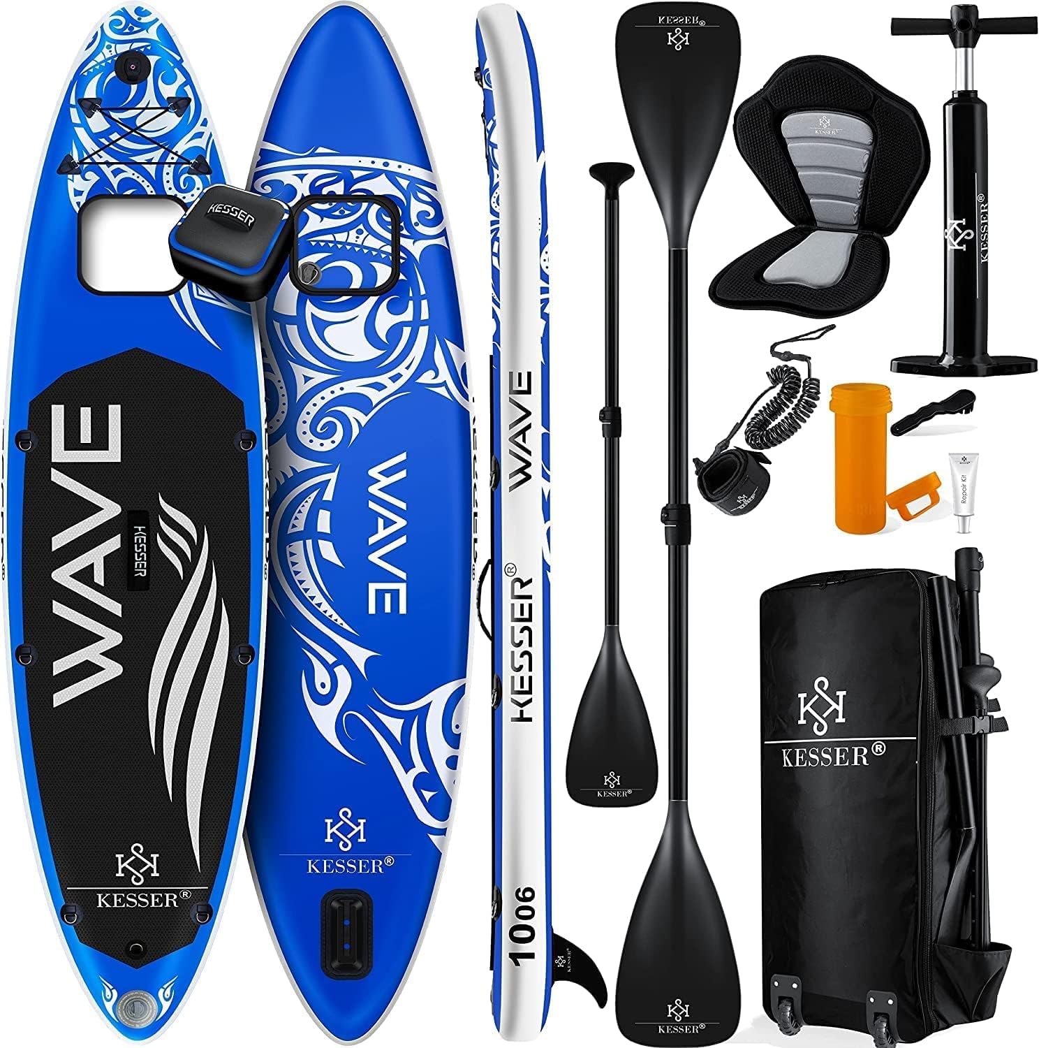 KESSER® Tabla de Paddle Surf Inflable Set Stand Up Paddle Board con Ventana de Visualización | Soporte para Cámara | Tabla de Surf de 6 Pulgadas de Grosor | 130kg | |
