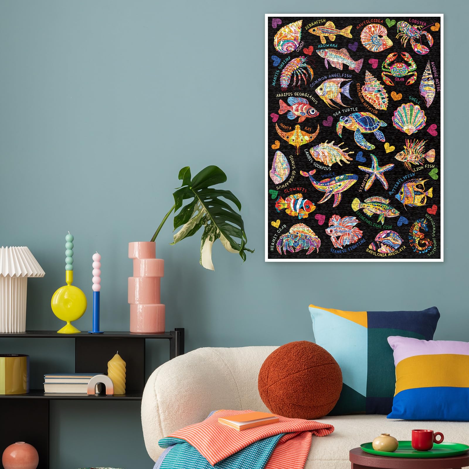 Ocean Animal Puzzle for Adults 1000 Pieces, Colorful Collage Jigsaw Puzzle, Fish Sea Turtle Whale Seashell Seahorse Marine Puzzle - Image 6