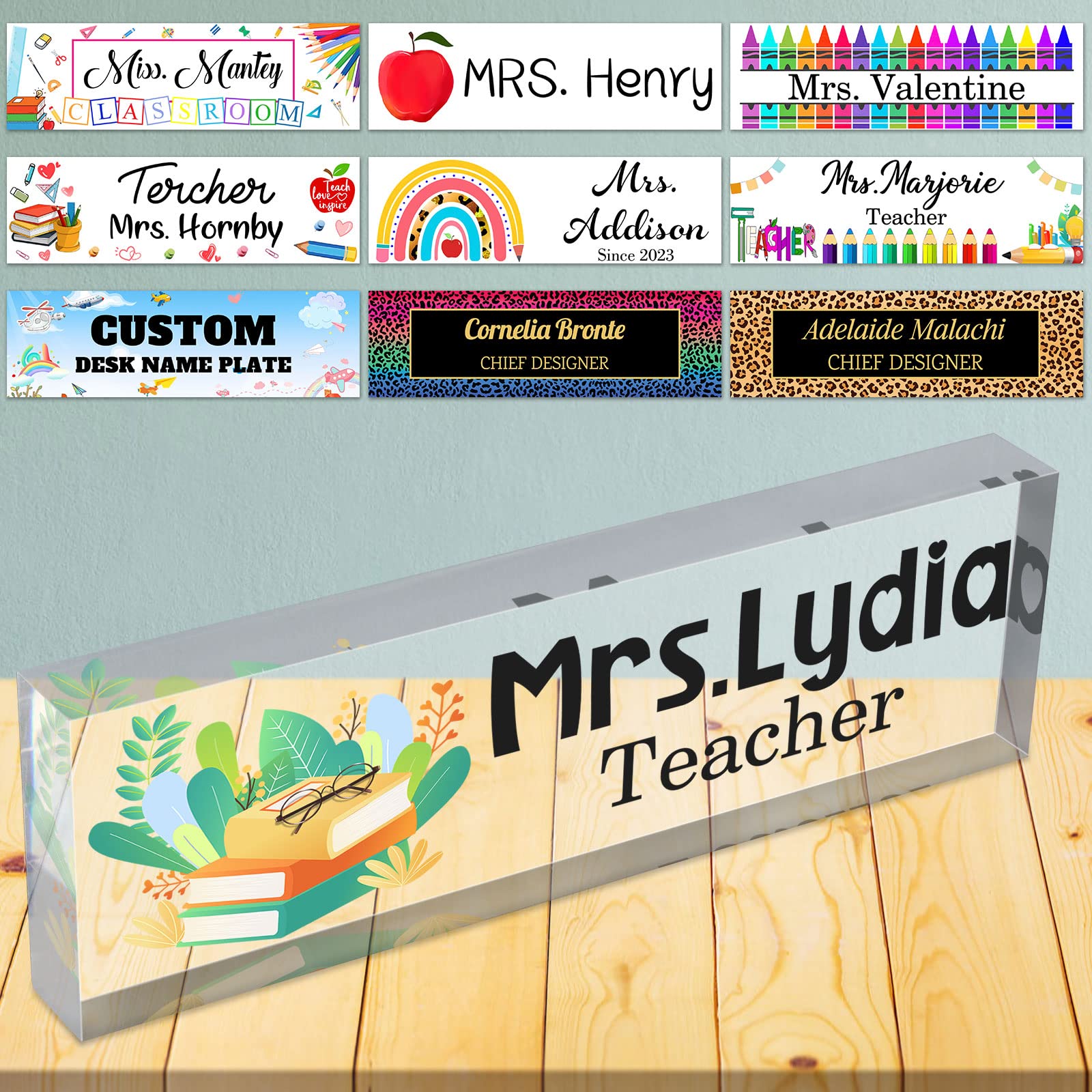 Teacher Gifts Desk Name Plates for Office Personalized Teacher Name Plaque for Desk Custom Clear Acrylic Glass Office Classroom School Desk Decor for