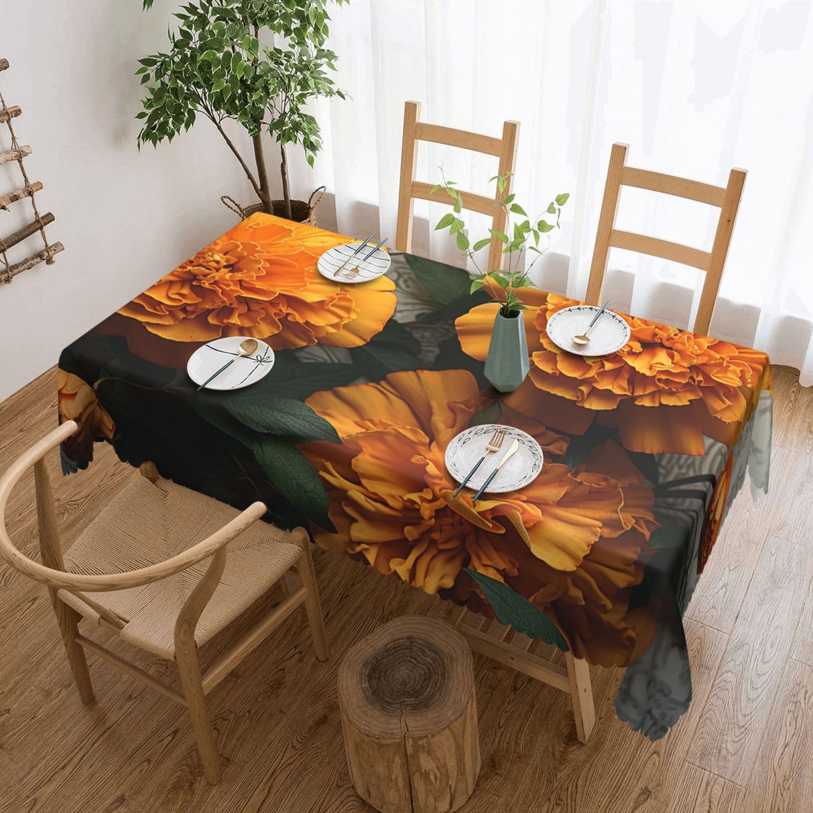 Fodpand Black Marigold Tablecloths For Rectangle Tables 72 X 54 Inches - Reusable And Washable Table Clothes Decorative Table Cover For Dining Tables, Buffet Parties, Wrinkle Resistant