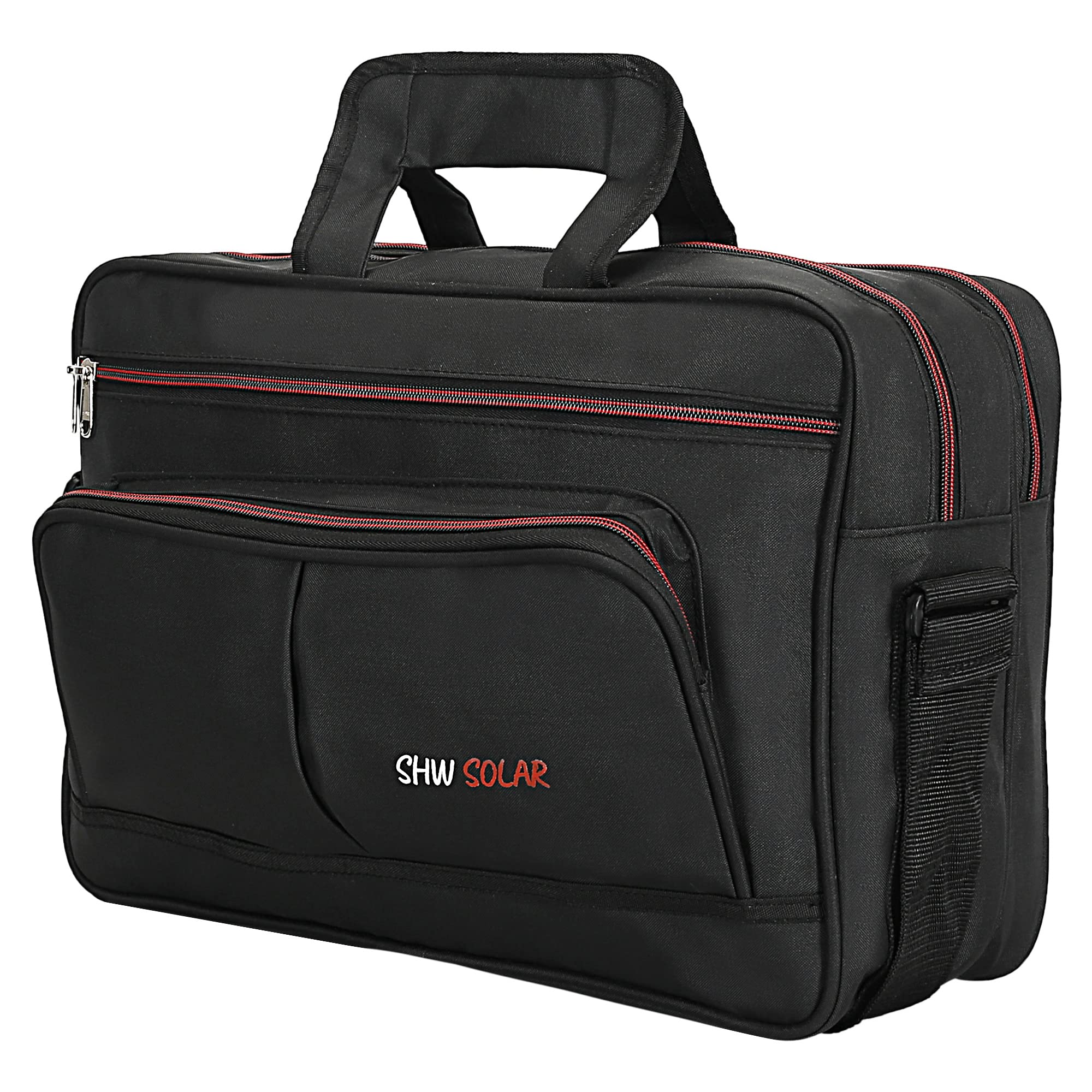 BLACK MESSENGER/OFFICE/FILE BAG WITH FOUR COMPARTMENTS II ADJUSTABLE STRAPII PADDED HANDLE II STYLISH ZIPPERS-image-14