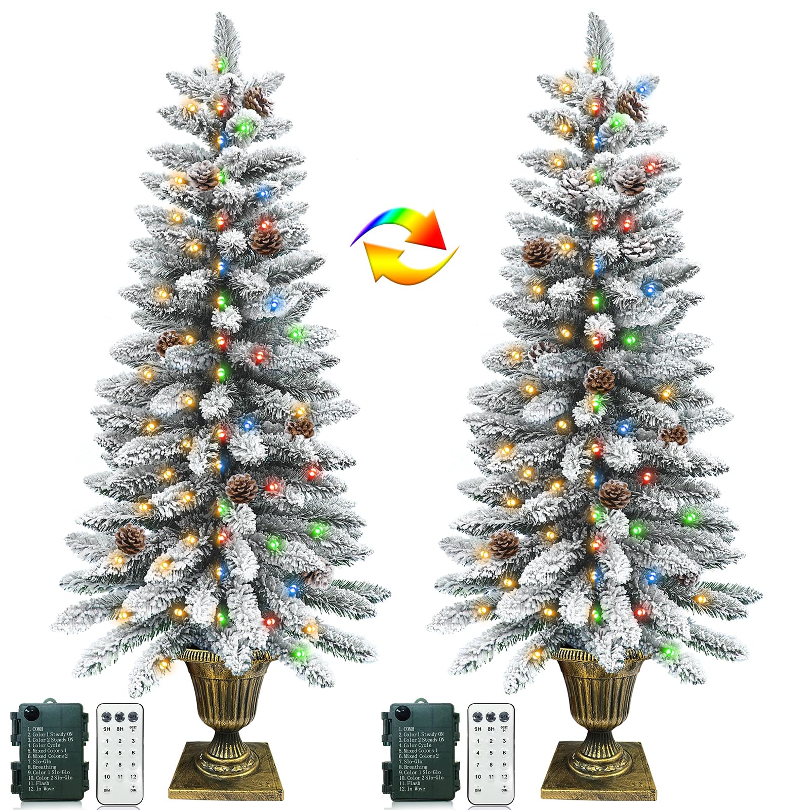 Amazon.com: 2 Pack 4 Ft Snow Flocked Christmas Entrance Tree in Pot ...