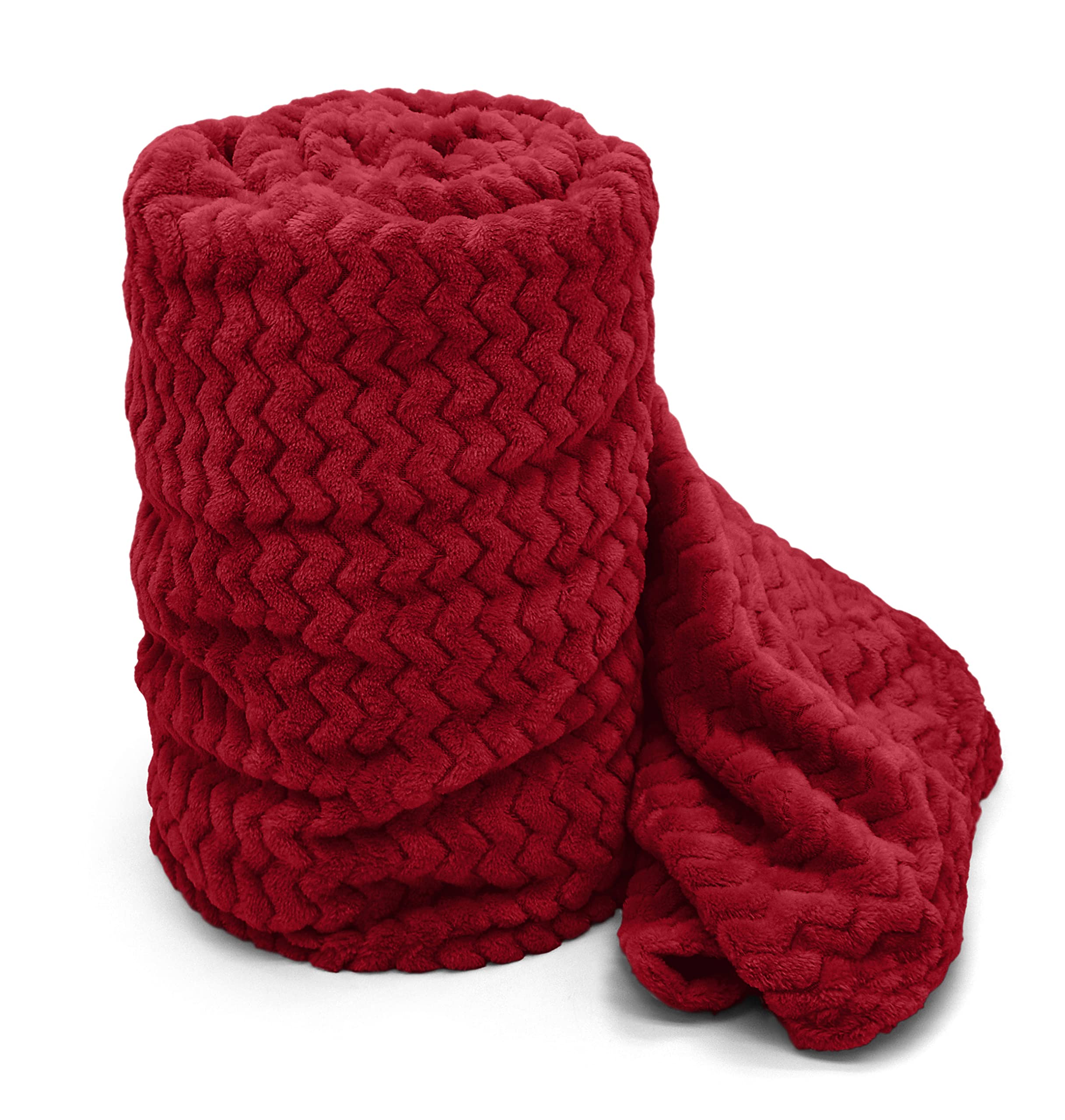 Soft Velvety Plush Throw Blanket Zig Zag Chevron Patterned Blanket for Bed, Sofa Chair/Settee/Couch Throwover Flannel Fleece, 127x152cms (Red, Single/Travel)