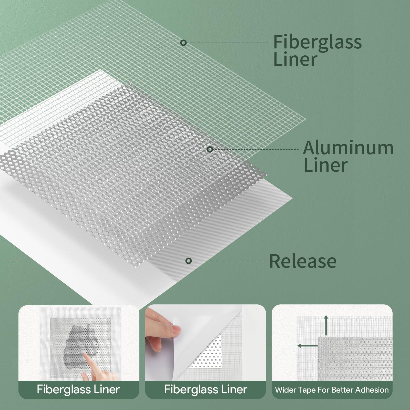 6 Pièces Aluminium Mur Réparation Kit, Cache Trou Mur Fissure Maille Sèches Patch Plaque (6 Réparations + Papier de Verre + Grattoir)