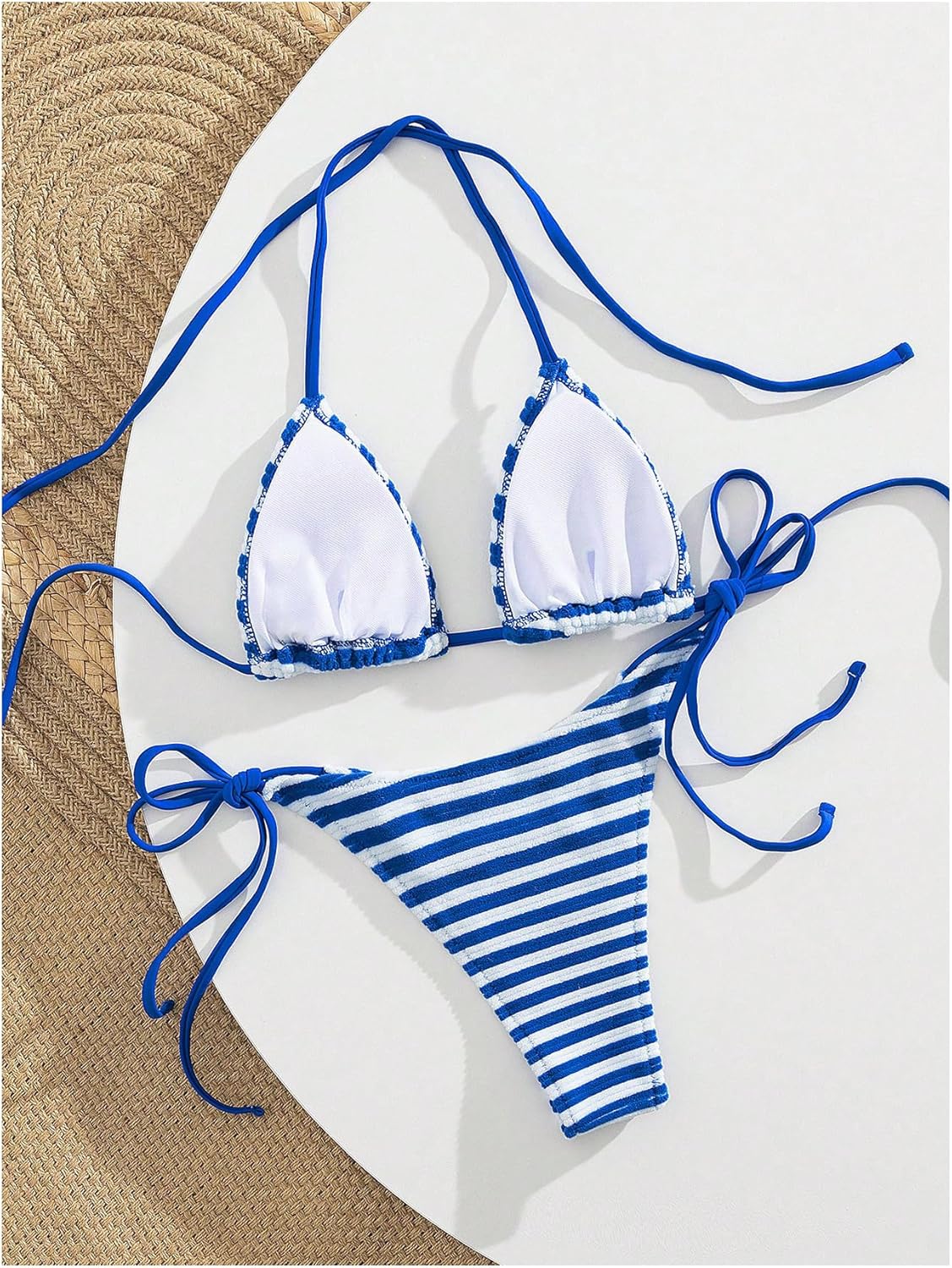 SOLY HUX Women's Striped Halter Triangle Swimsuit Tie Side String Bikini Set 2 Piece Bathing Suit - Image 3