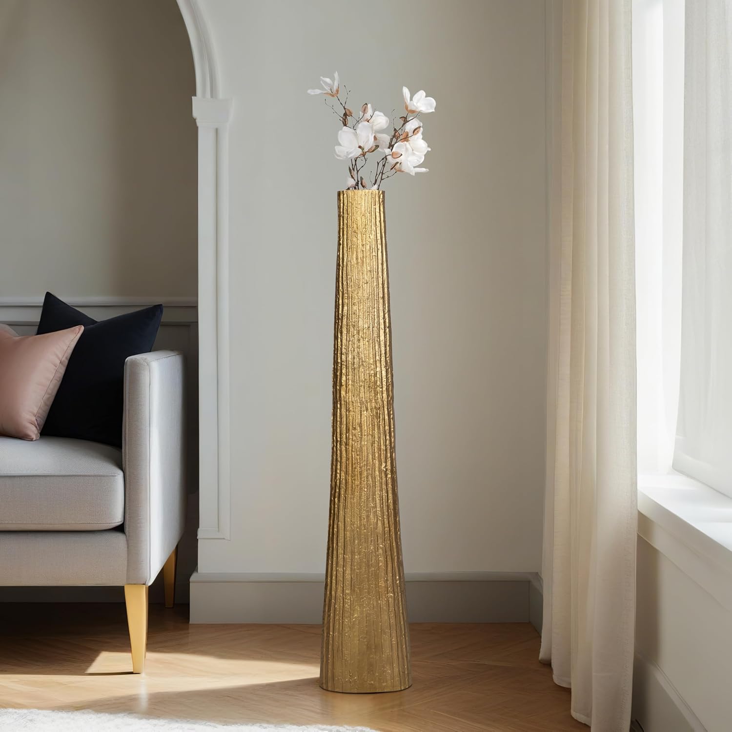 Floor Vase for Living Room Decor – Metal Vase for Home, Bedroom, or Office – Elegant vase adds a Sophisticated Accent to Any Table, House, or Room Decor – Flower Vases for Centerpieces – 58", Gold