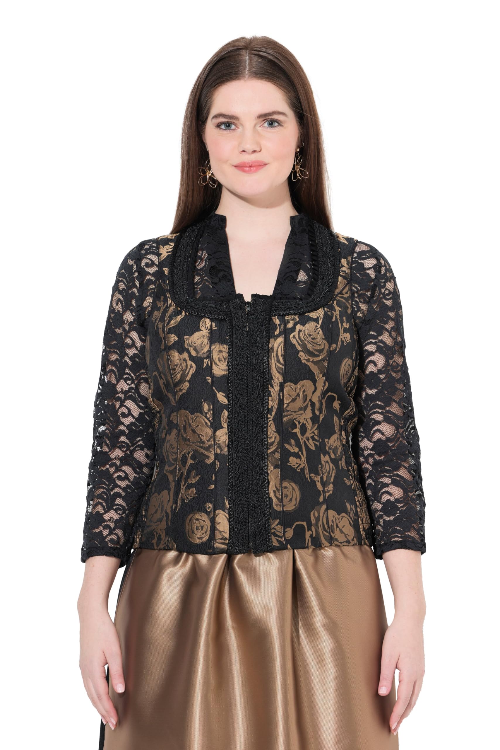 Ulla Popken Damen große Größen Übergrößen Plus Size Trachten-Mieder, Slim, Carrée-Ausschnitt, Samt 829510