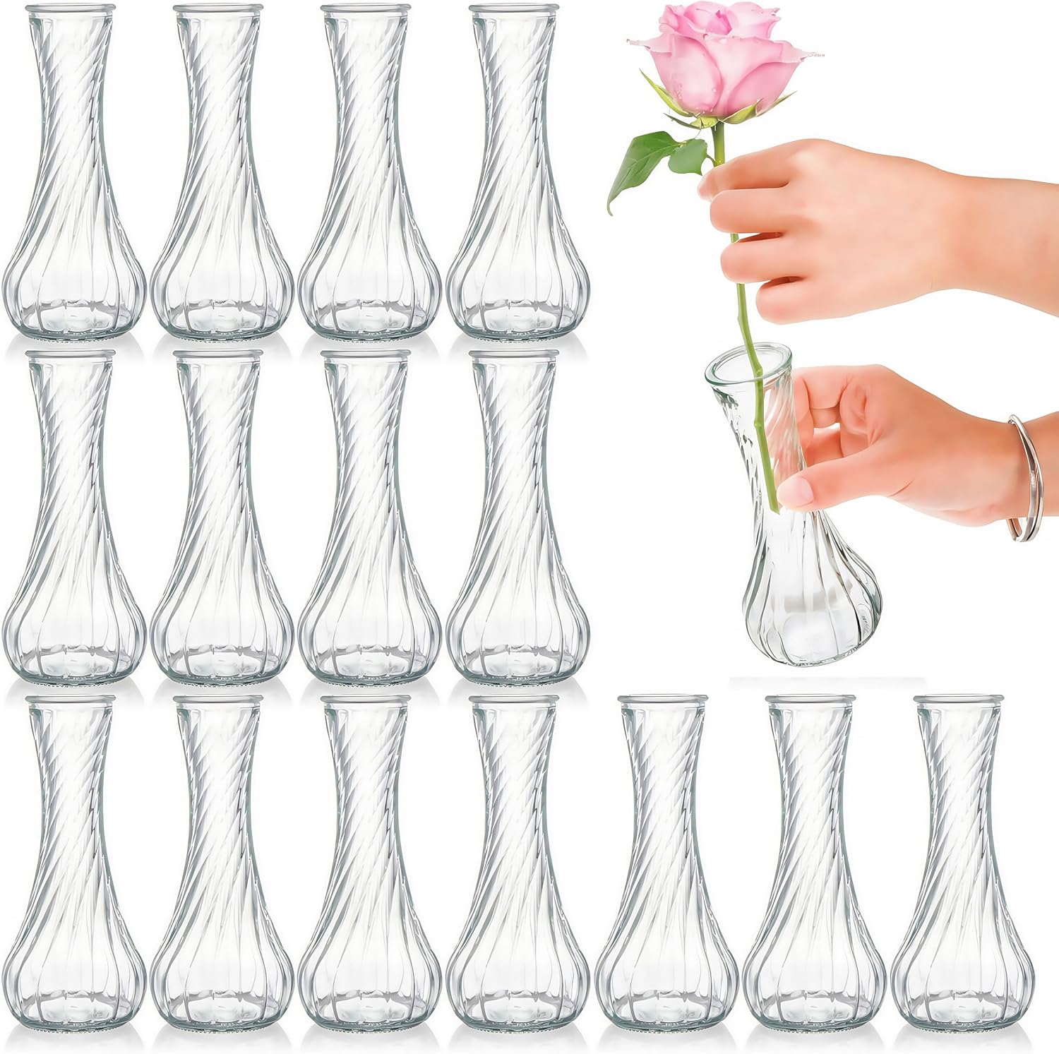 16 Pack Glass Bud Vase, Clear Small Flower Vases in Bulk, Vintage Glass Vases for Centerpieces, Mini Vase Floral Bottle for Rustic Wedding Home Table Decor, Floral Party Arrangements