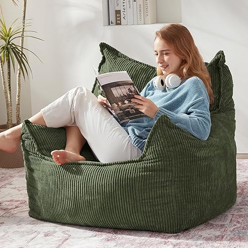 Giant Bean Bag Chair Sofa for Adults Teens, Comfy Corduroy Large Bean Bag Chairs with Armrests for Bedroom Living Room, Adult BeanBag Lazy Sofa Couch Chairs with Filler Included
