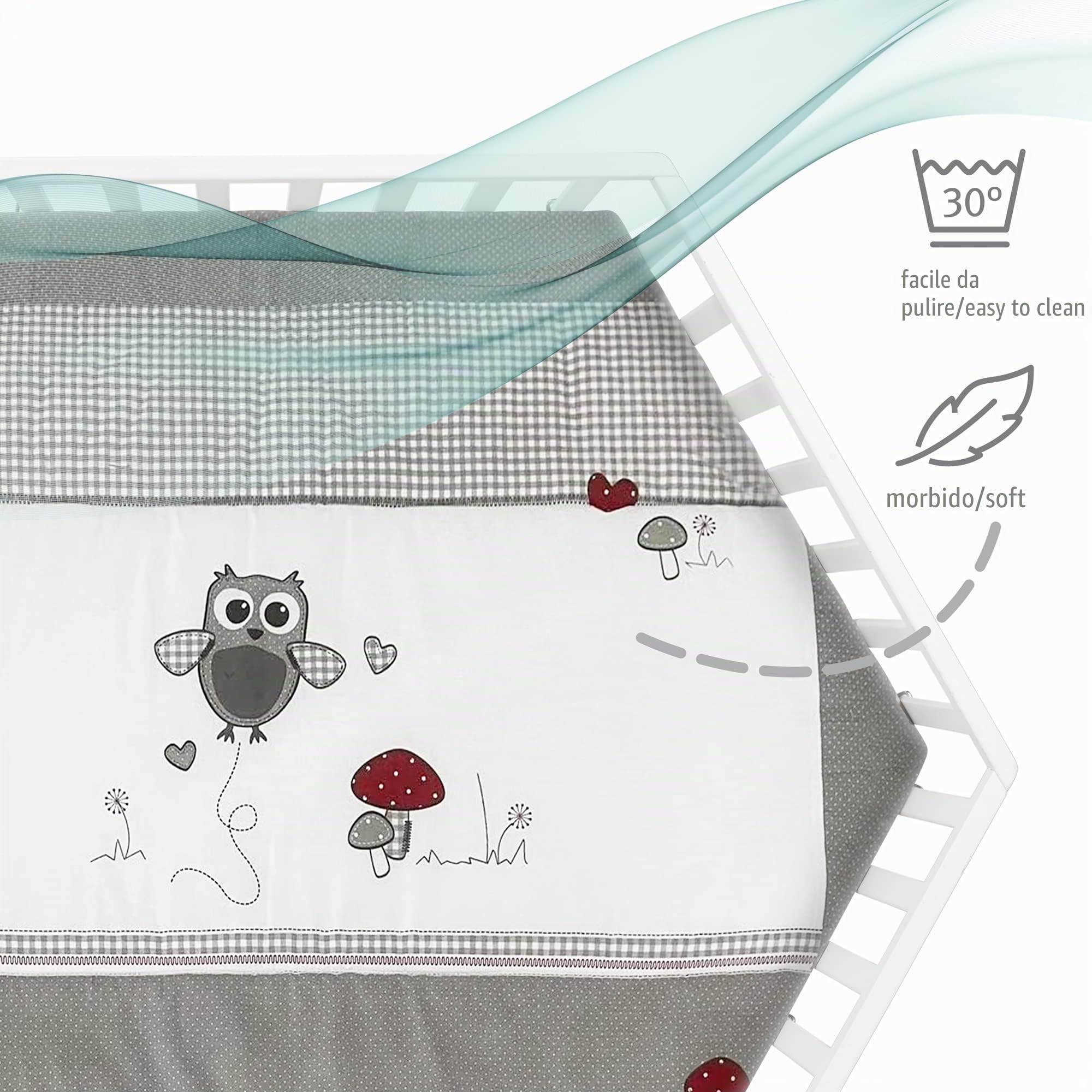 roba Box Esagonale per Bambini e Neonati Adam & Eule - Griglia di Gioco Sicura Inclusa - Cuscinetti di Protezione e Ruote - Legno Laccato Bianco