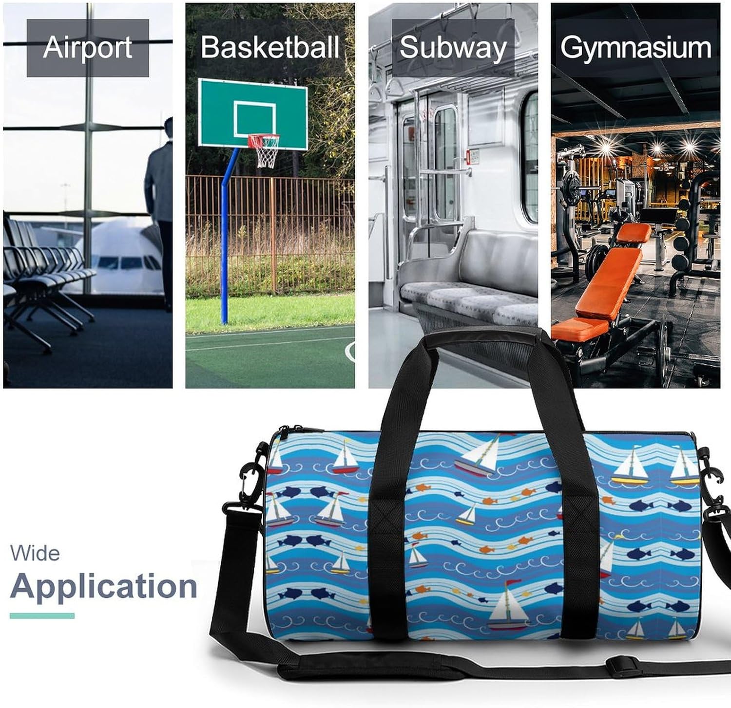 Sailing Waves Boats Gym Sport Bag Travel Duffle Backpack Weekender Overnight with Shoes Compartment for Women Men
