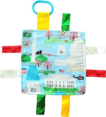 Baby Jack & Co 8x8â€ Learning Lovey Washington DC Tag Toys for Babies - Baby Crinkle Toys - Soft & Safe - Learn USA Cities and Shapes - Ideal Baby Toy & Gift BPA Free w/ Stroller Clip