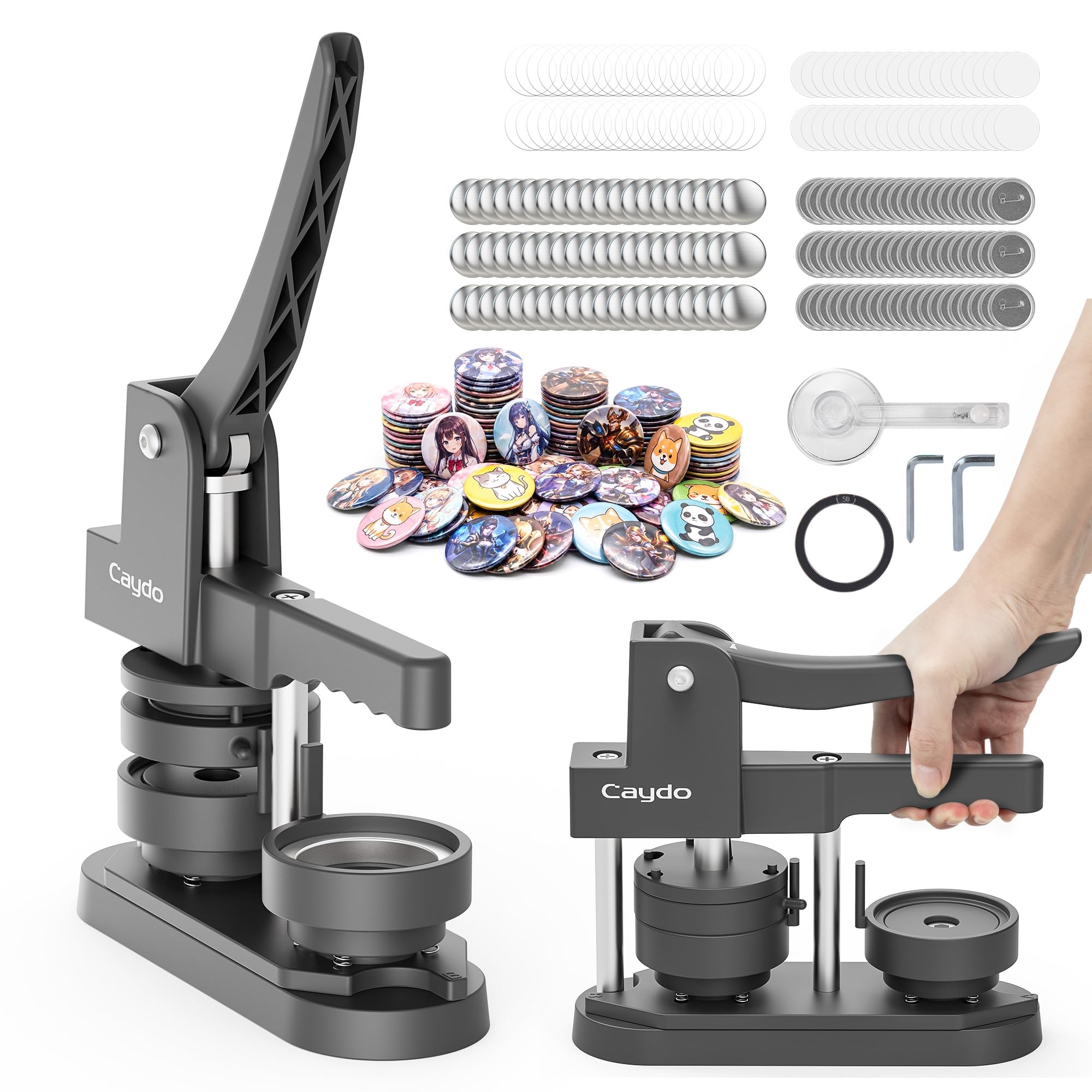 Caydo 58mm(2.25in) Button Maker Machine, Pin Maker Machine for Anime Fans DIY Badge Making Press Kit, Create Fan Pins for Conventions, Anime Meetups & Band Parties, Gifts for Young Adults
