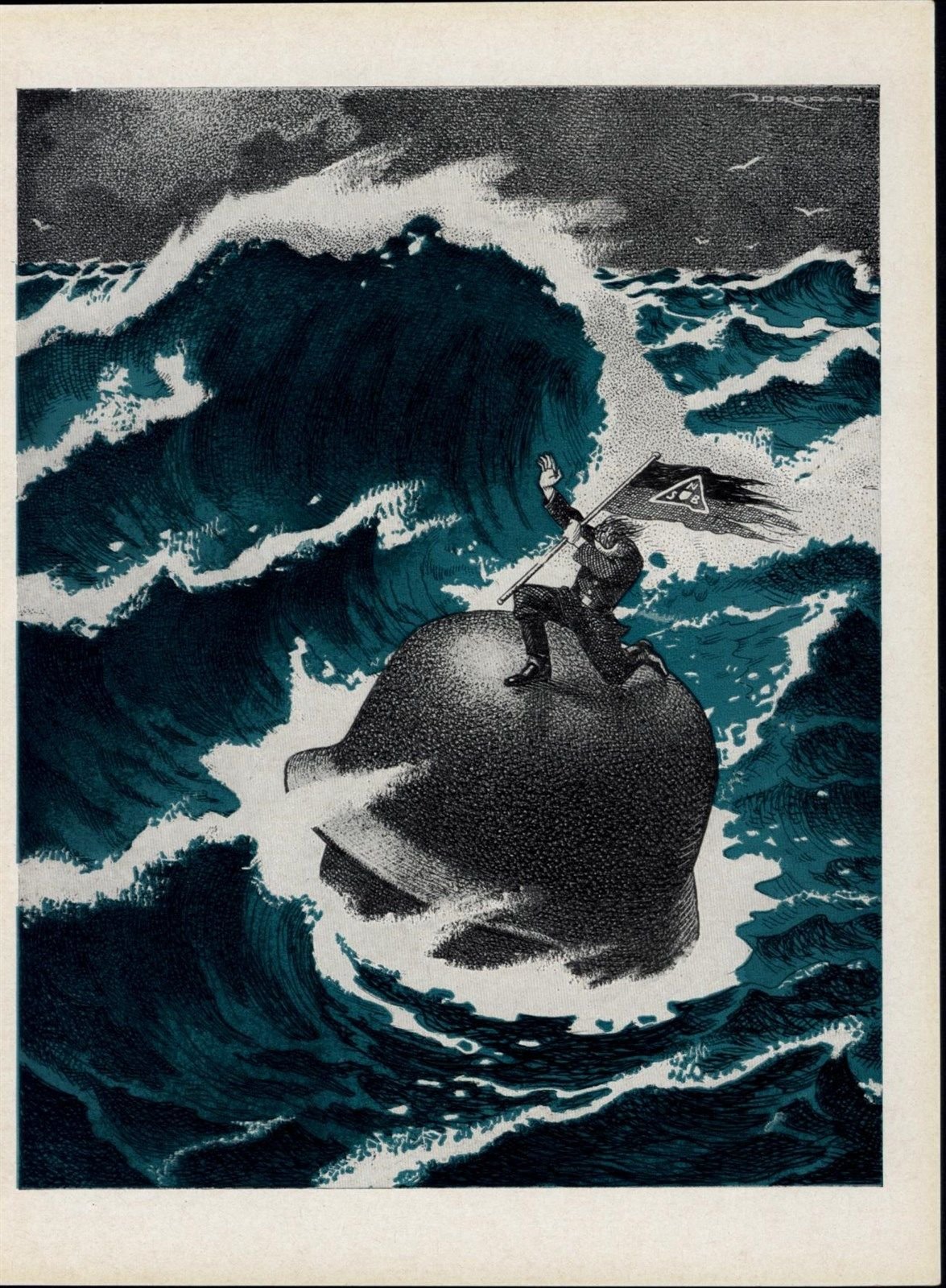 NSB Flag Army Helmet Sea Waves Fascinating 1945 vintage WWII Dutch color print