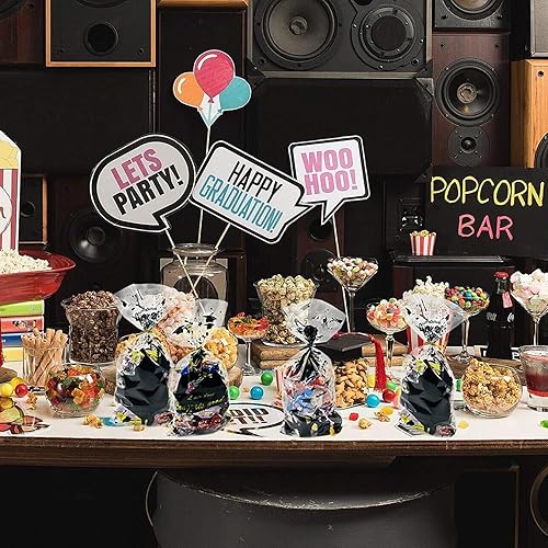 Miniatura 7 de EVECILOO 200 bolsas de celofán para fiesta de Eid Mubarak, de plástico transparente, con diseño de Ramadán, bolsas de regalo con lazos giratorios