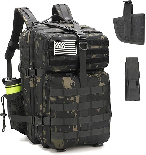 VTACOUTV Mochila táctica militar W.Gun Holster, mochila de caza para hombres Army Molle Daypack 3-Day Pack W.Side Pocket, Negro Cp, Mochila táctica