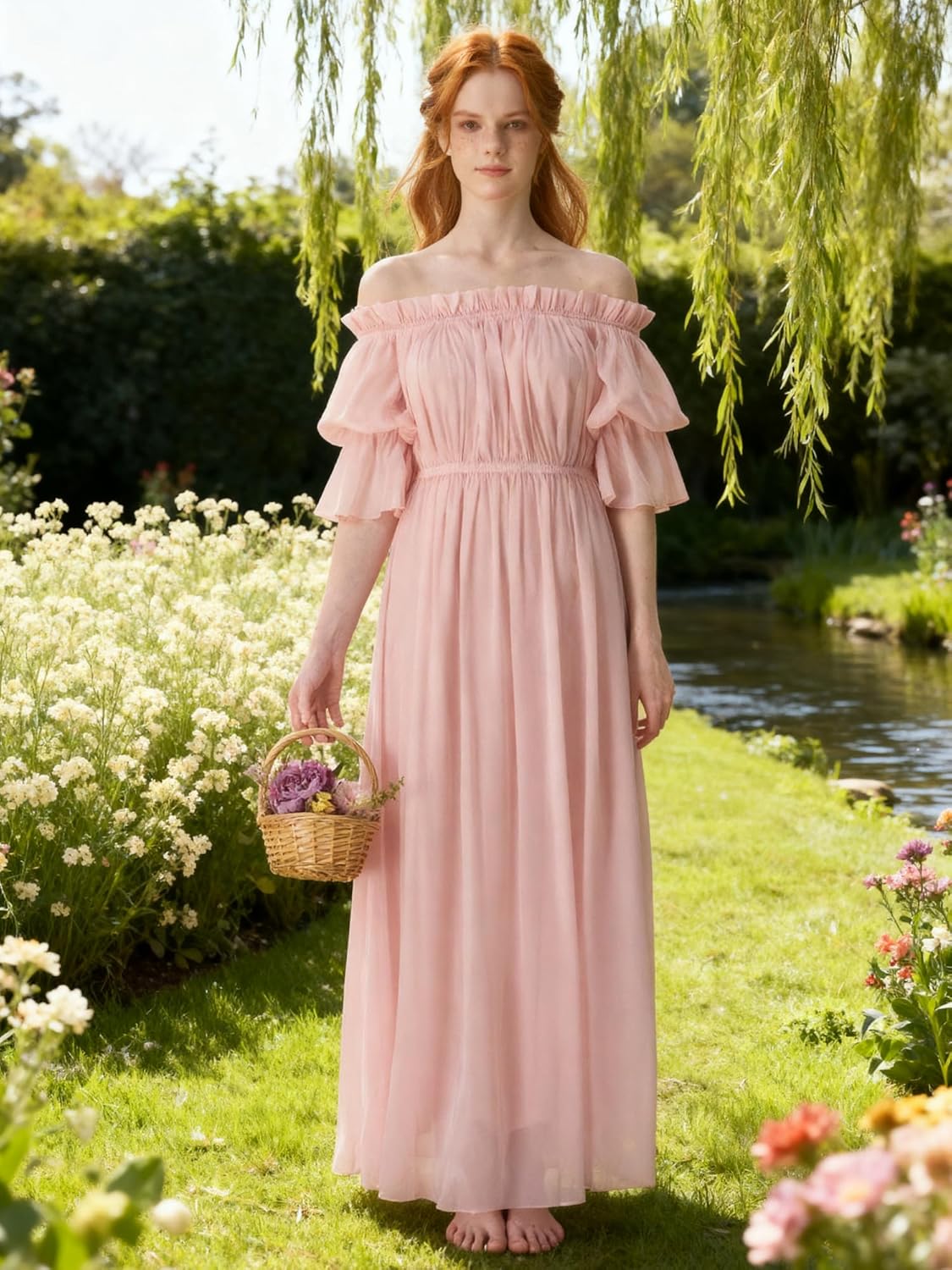 YESSA Renaissance Dress Women,Medieval Maxi Dress with Ruffles for Ren Faire, Cottagecore,Peasant Tops Irish Under Dress - Image 3