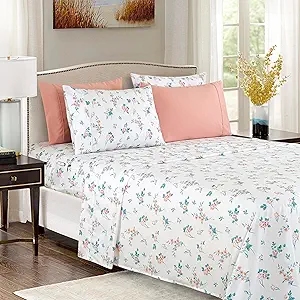 Elegant Comfort Softest and Coziest 6-Piece Sheet Set - 1500 Premium Hotel Quality Microfiber - Deep Pocket, Wrinkle Resistant 6-Piece Floral Bed Sheet Set, Full, Celia Pink