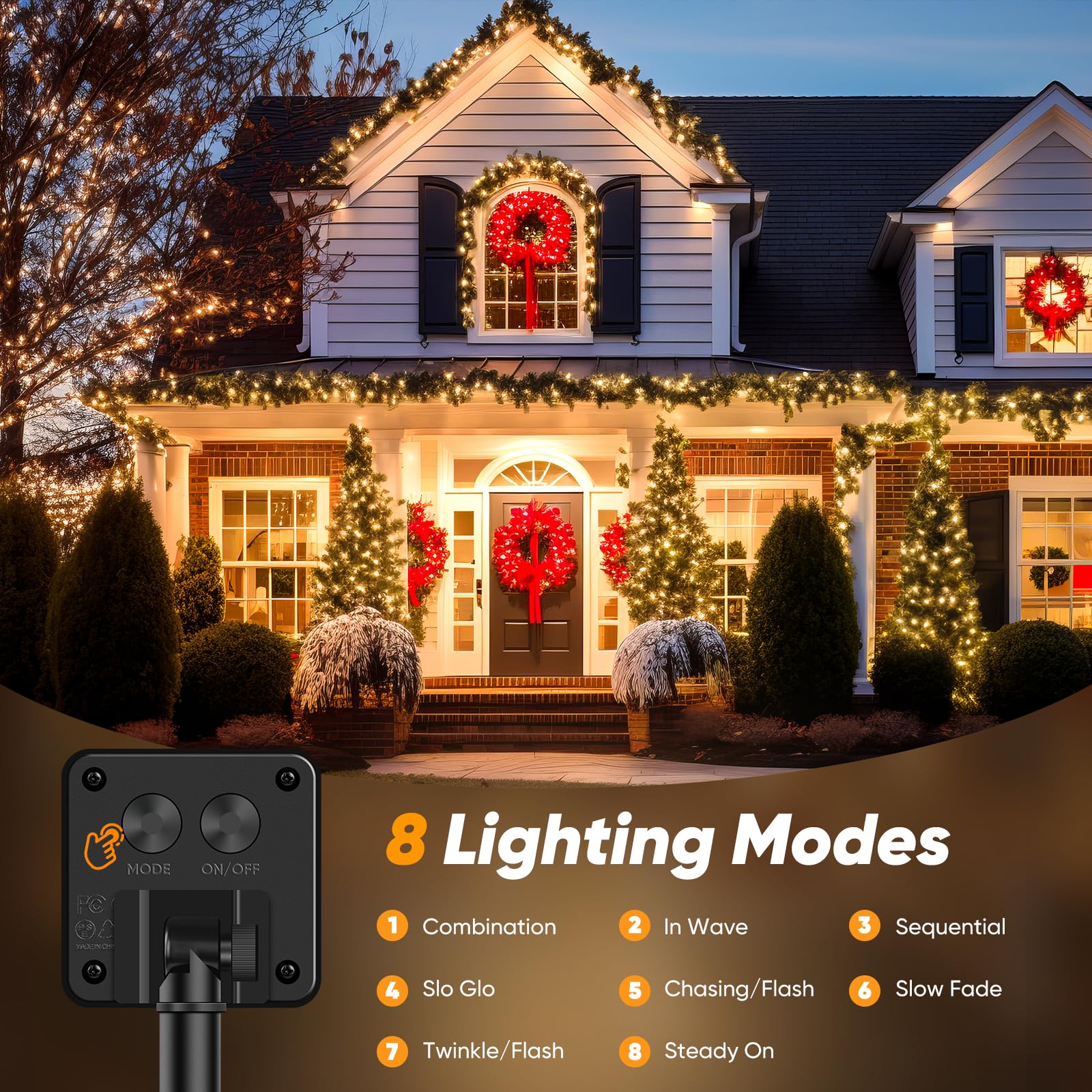 Brightever Confezione da 2 luci solari impermeabili per esterni, 240 LED, luci natalizie solari con 8 modalità di illuminazione, luce ad energia solare per esterni, patio, cortile, giardino