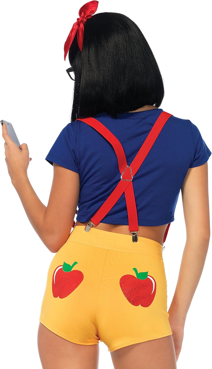 Leg Avenue 5PC. Hipster Snow, crop top, shorts, suspenders, faux frames, hair bow XS MULTICOLOR