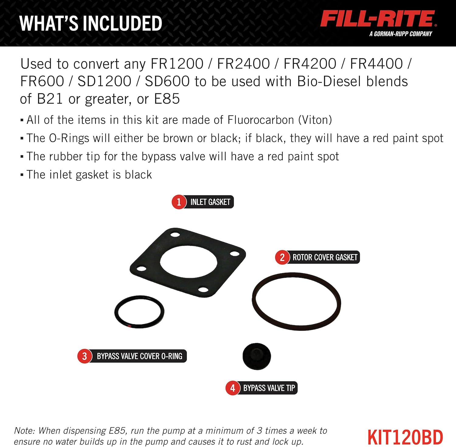 Fill-Rite KIT120BD Conversion Kit to Bio-Diesel/E85 Pump for FR600, FR1200, FR2400, FR4200, FR4400, SD1200, SD600 Series Pumps