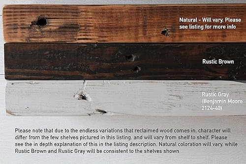 Miniatura 7 de Urban Legacy Estantes flotantes profundos de vigueta de granero recuperada, estantes profundos con soporte de estante de perfil bajo con alta