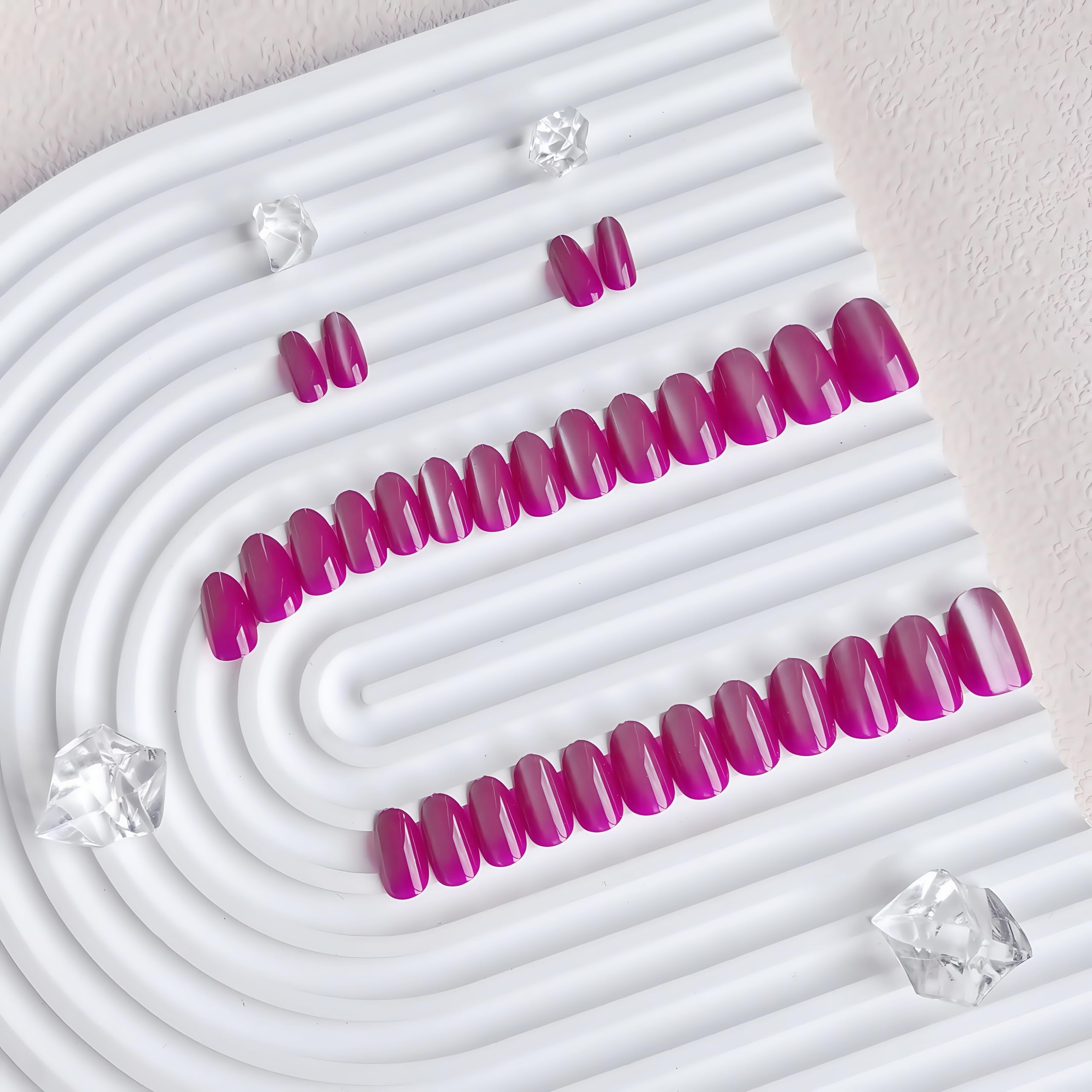 SXVME Soft Gel Press on Nails Extra Short Oval, 30 Pcs Hot Pink Cat Eye False Nails Short Almond - Image 3