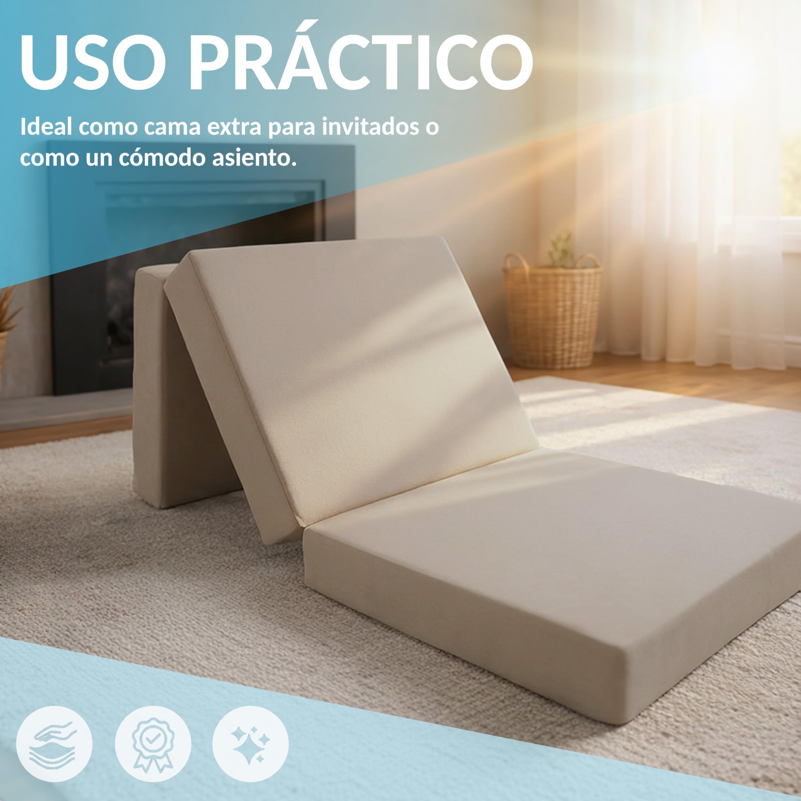 POKAR Colchón Plegable de 3 Piezas 80x195x15 cm Repelente al Agua | Colchón de Espuma Extra Grueso | Cama de Invitados y Camping | Colchoneta de Viaje | Certificado Oeko-Tex Gris