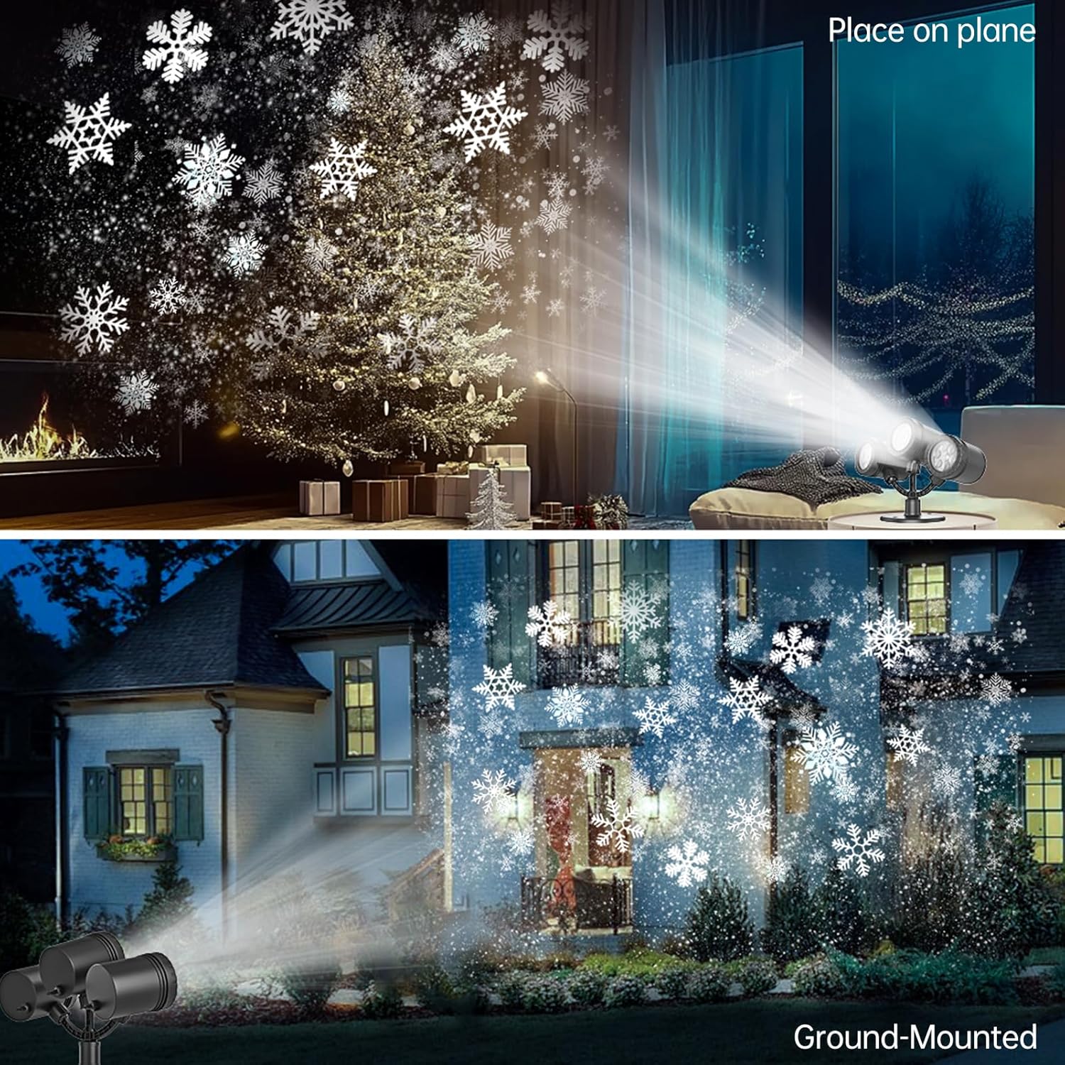Christmas Snowflake Projector Lights Outdoor, 2024 Upgraded Snowflake Projector Dynamic Christmas Projector Lights Waterproof LED Snowfall Projector