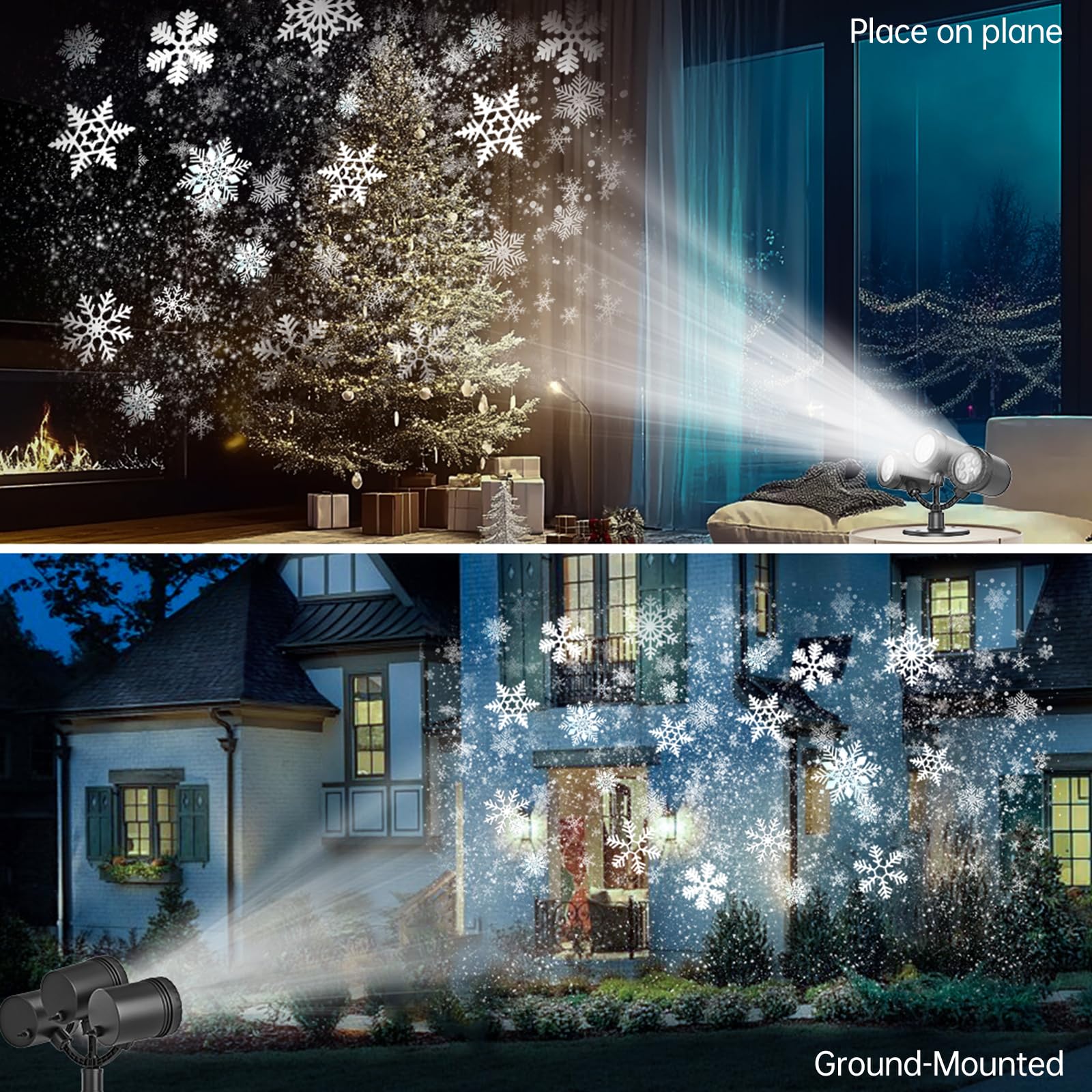 Proyector de copos de nieve de Navidad para exteriores, proyector de copo de nieve actualizado 2024, proyector dinámico de Navidad, proyector de nieve LED impermeable 4