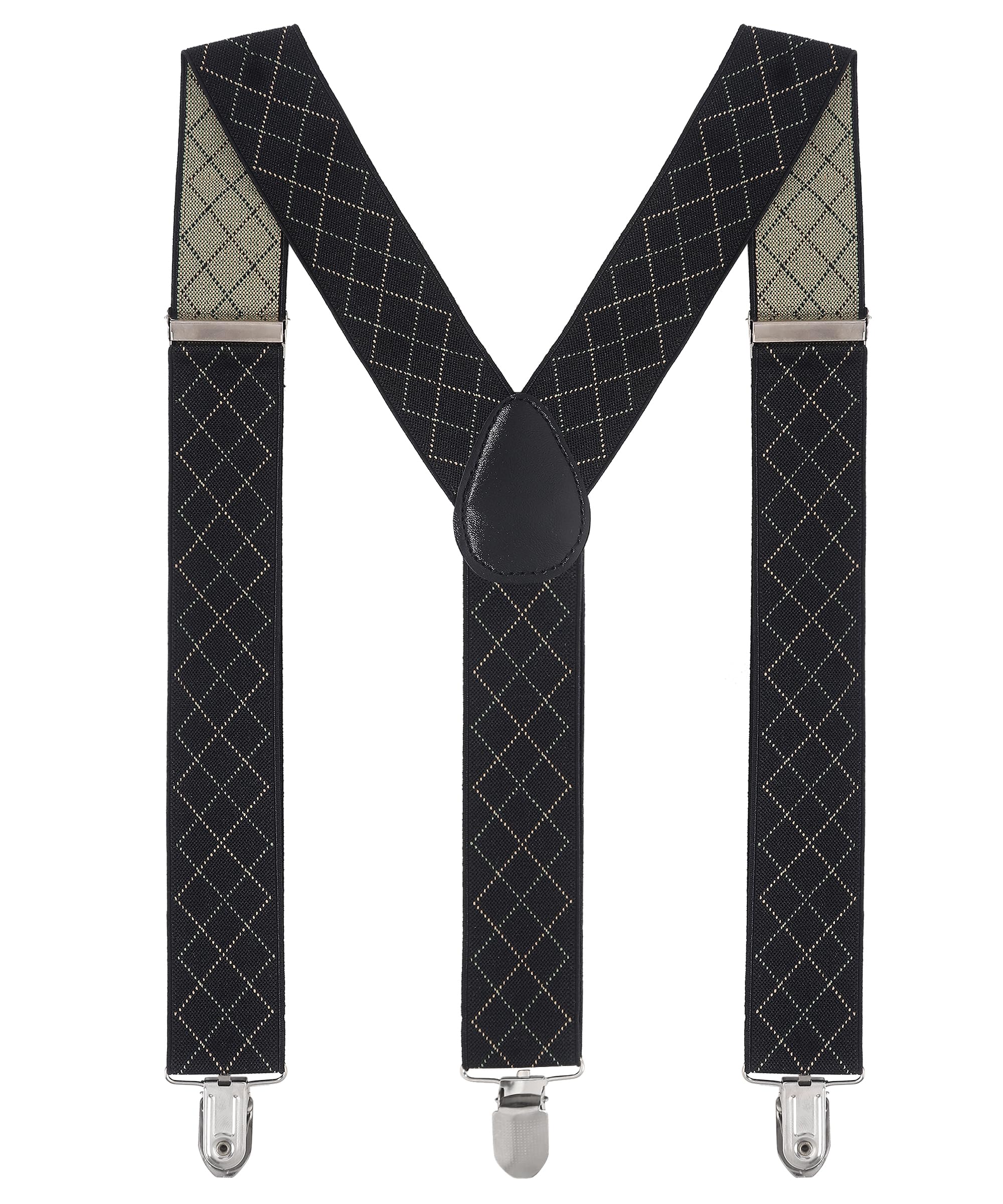 Men's Self Design Casual and Formal Y-Back 3 Metal Clip Elastic Wide Suspenders (Black)-image-26