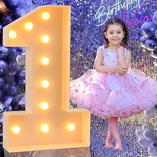 3FT Marquee Light Up Numbers, Large Mosaic Numbers for Balloons Frame, Marquee Light Up Letters for 1st 21st Birthday Party Decorations for Boy Girl,Pre-cut DIY Light up Numbers for Anniversary